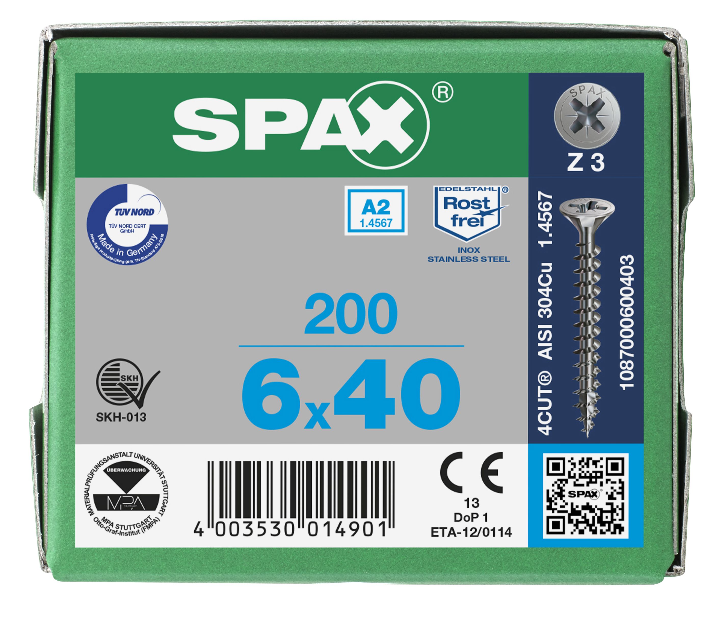 CABEZA MÚLTIPLE PLANA SPAX A2 RANURA EN CRUZ Z3 ROSCA COMPLETA 200 UD.