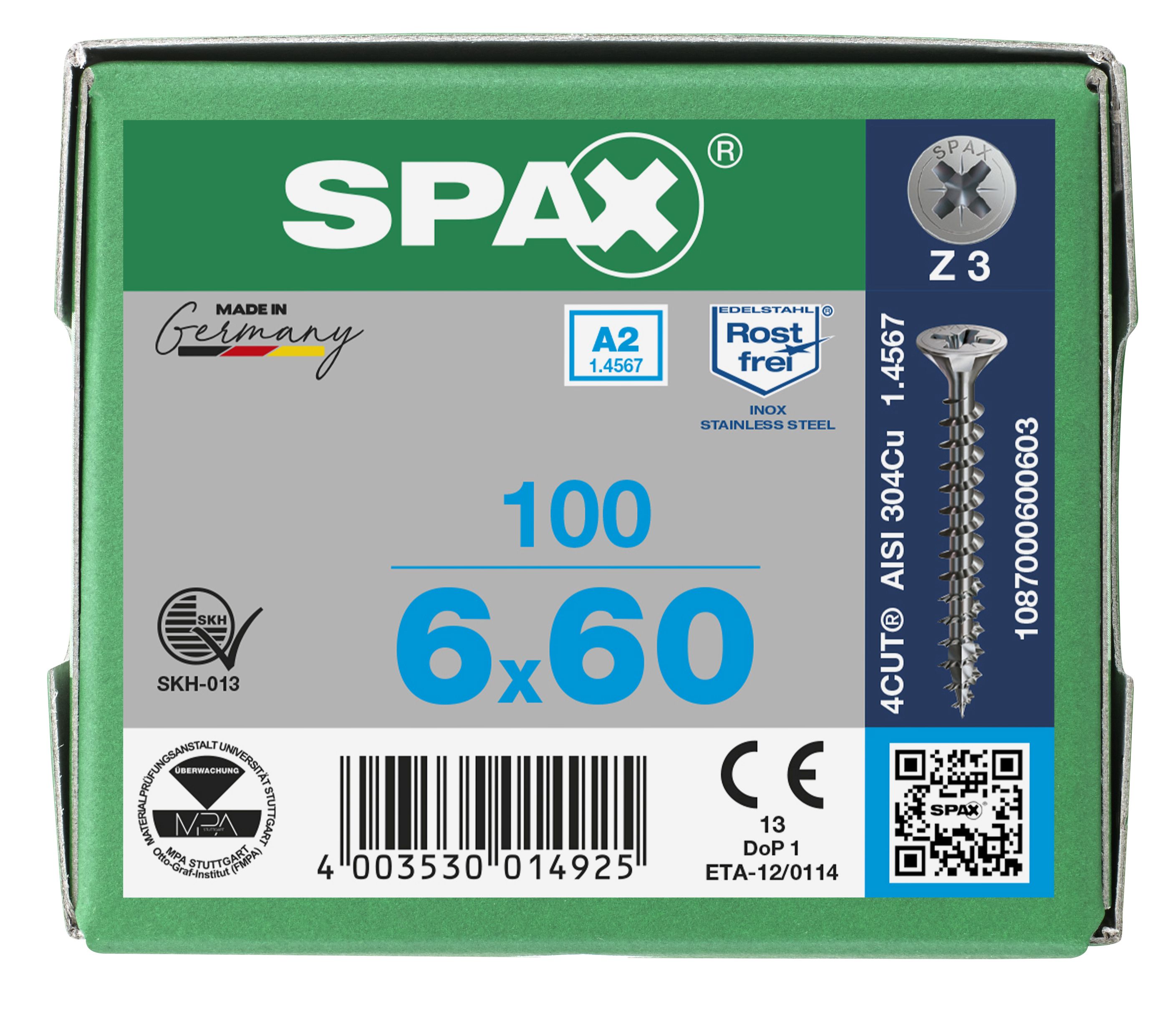 CABEZA MÚLTIPLE PLANA SPAX A2 RANURA EN CRUZ Z3 ROSCA COMPLETA 100 UD.