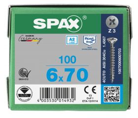 CABEZA MÚLTIPLE PLANA SPAX A2 RANURA EN CRUZ Z3 ROSCA COMPLETA 100 UD.