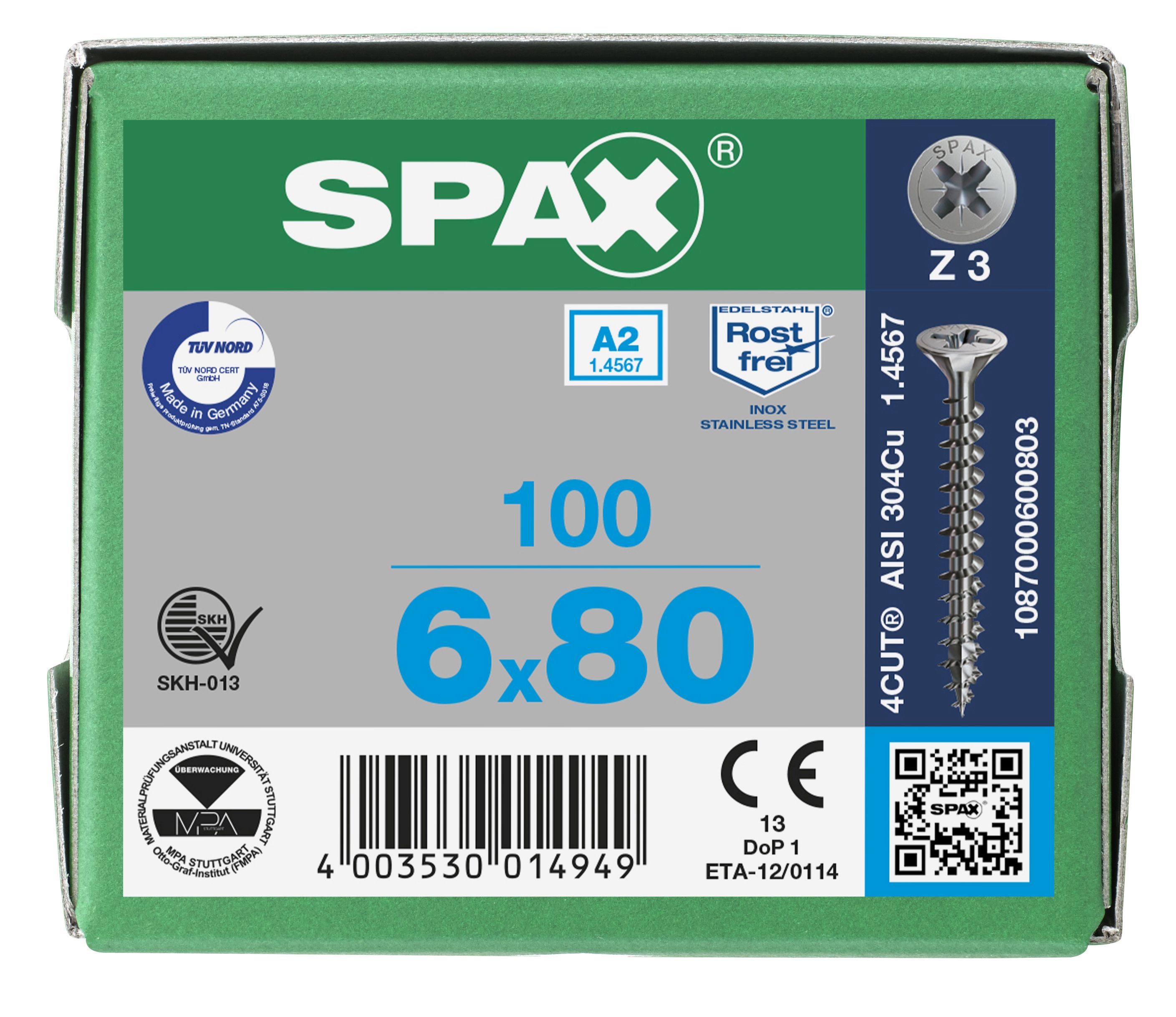 CABEZA MÚLTIPLE PLANA SPAX A2 RANURA EN CRUZ Z3 ROSCA COMPLETA 100 UD.