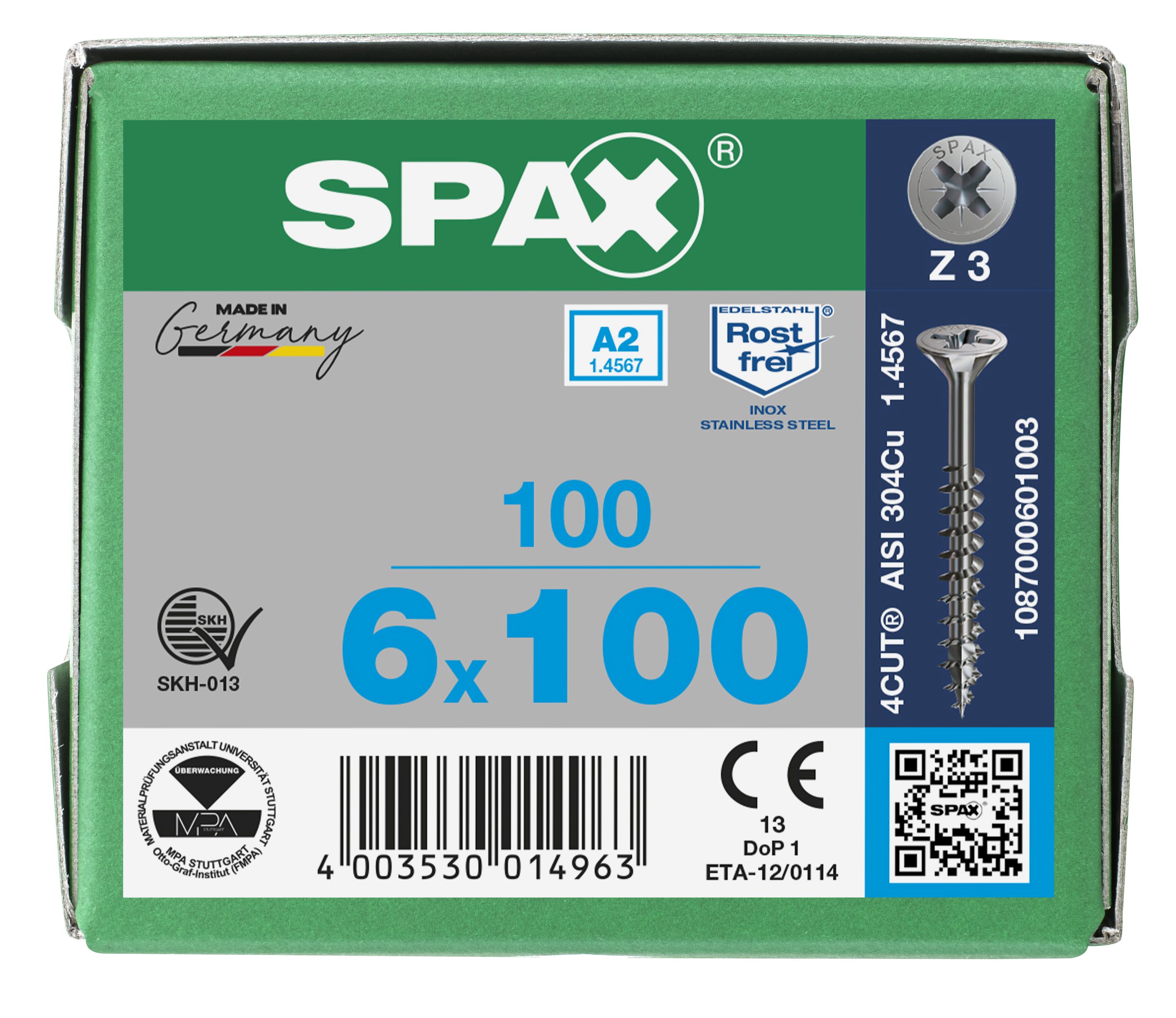 CABEZA MÚLTIPLE PLANA SPAX A2 RANURA EN CRUZ Z3 ROSCA PARCIAL 100 UD.