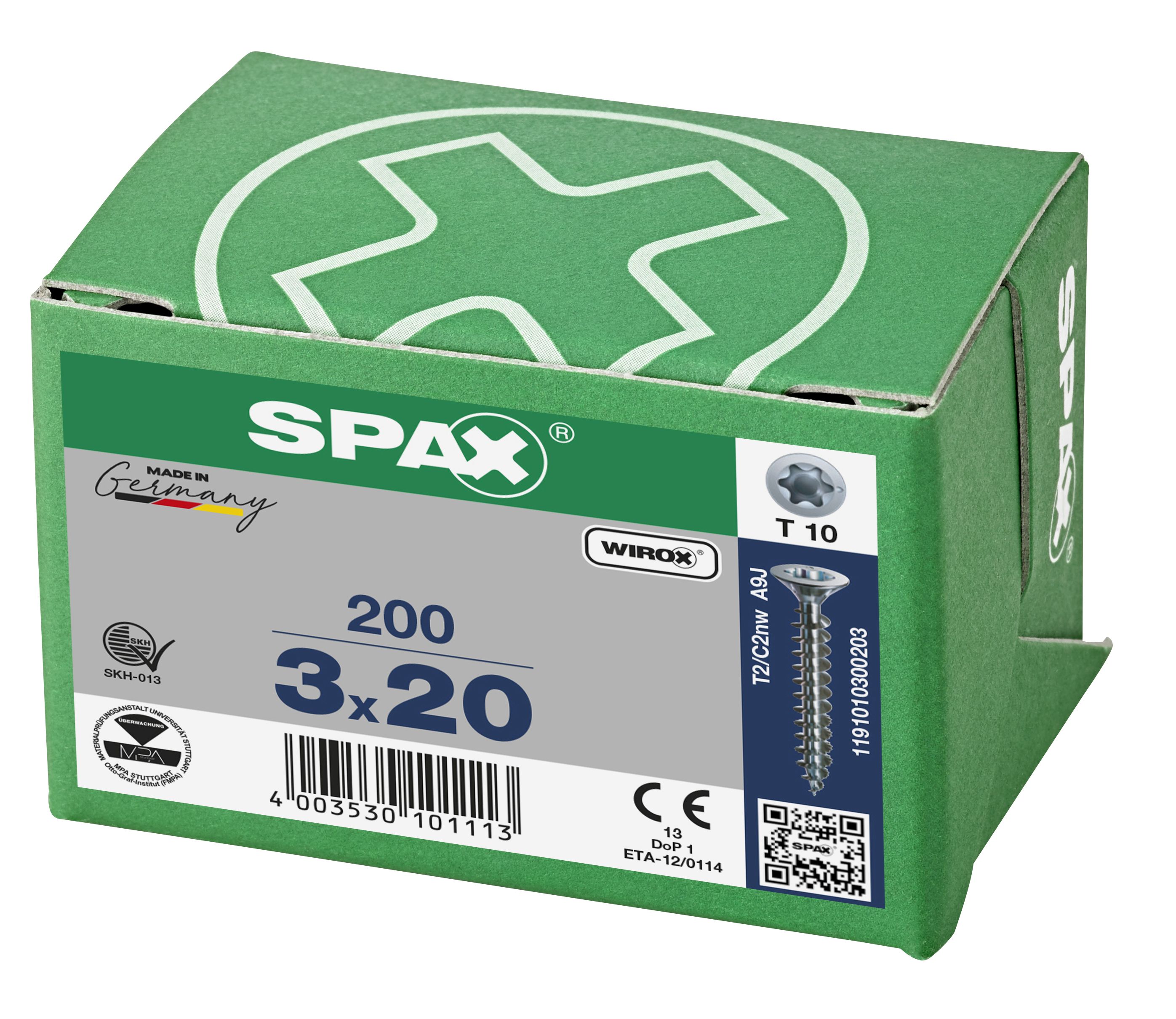 CABEZA PLANA SPAX-S NERVIOS DE FRENADO T-STAR PLUS T10 ROSCA COMPLETA WIROX 200 UD.