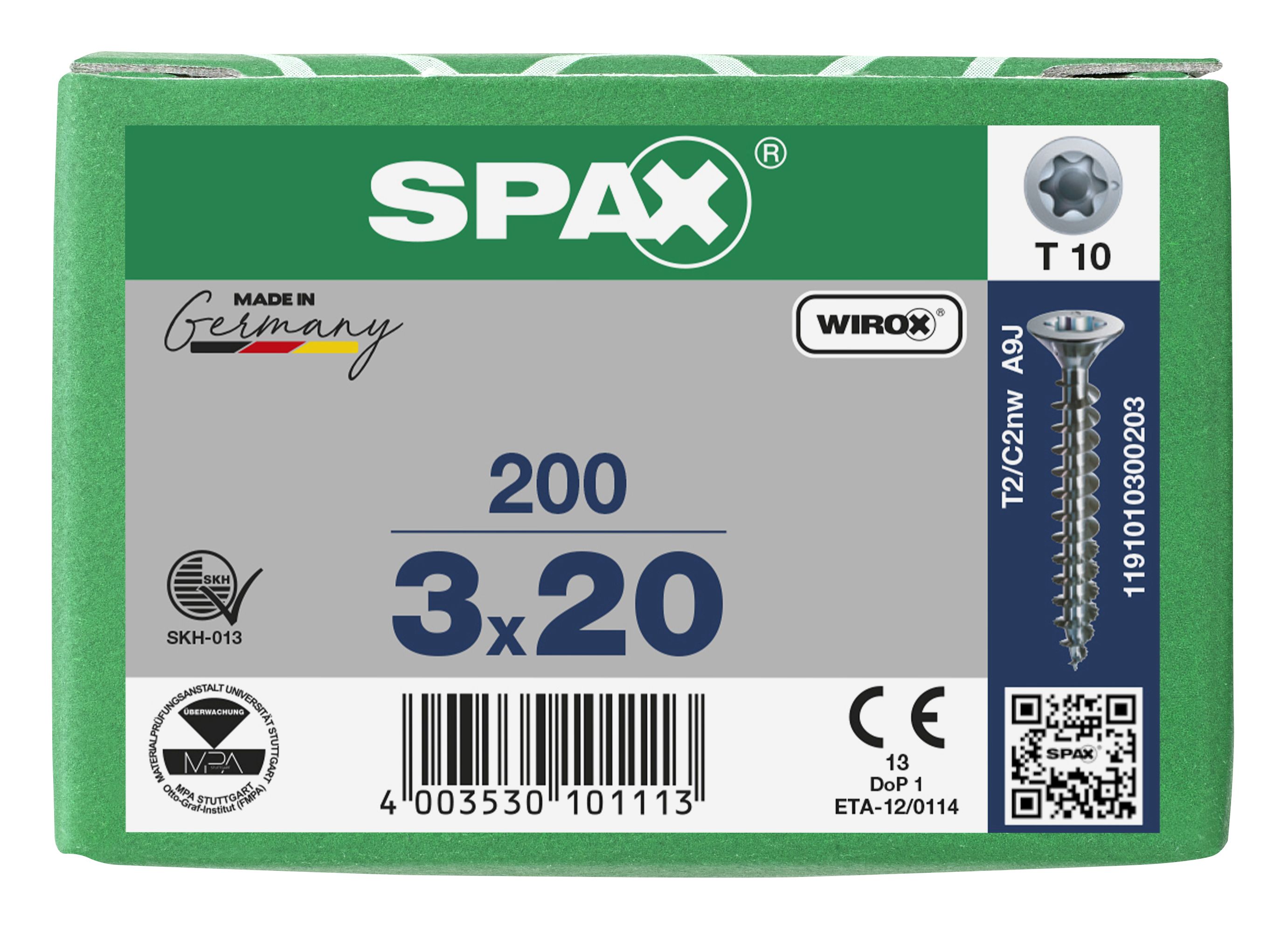 CABEZA PLANA SPAX-S NERVIOS DE FRENADO T-STAR PLUS T10 ROSCA COMPLETA WIROX 200 UD.