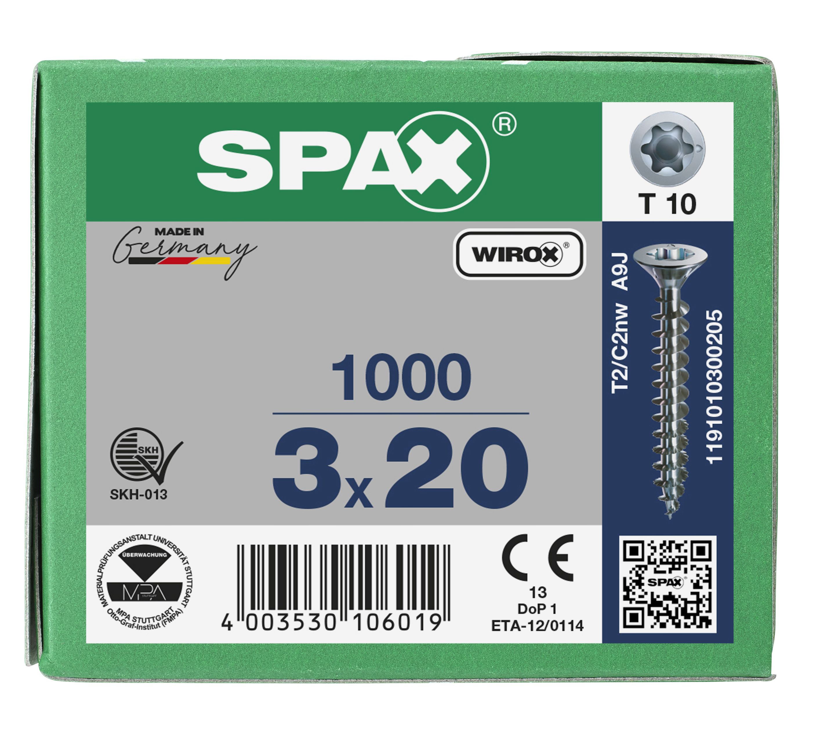 CABEZA PLANA SPAX-S NERVIOS DE FRENADO T-STAR PLUS T10 ROSCA COMPLETA WIROX 1000 UD.