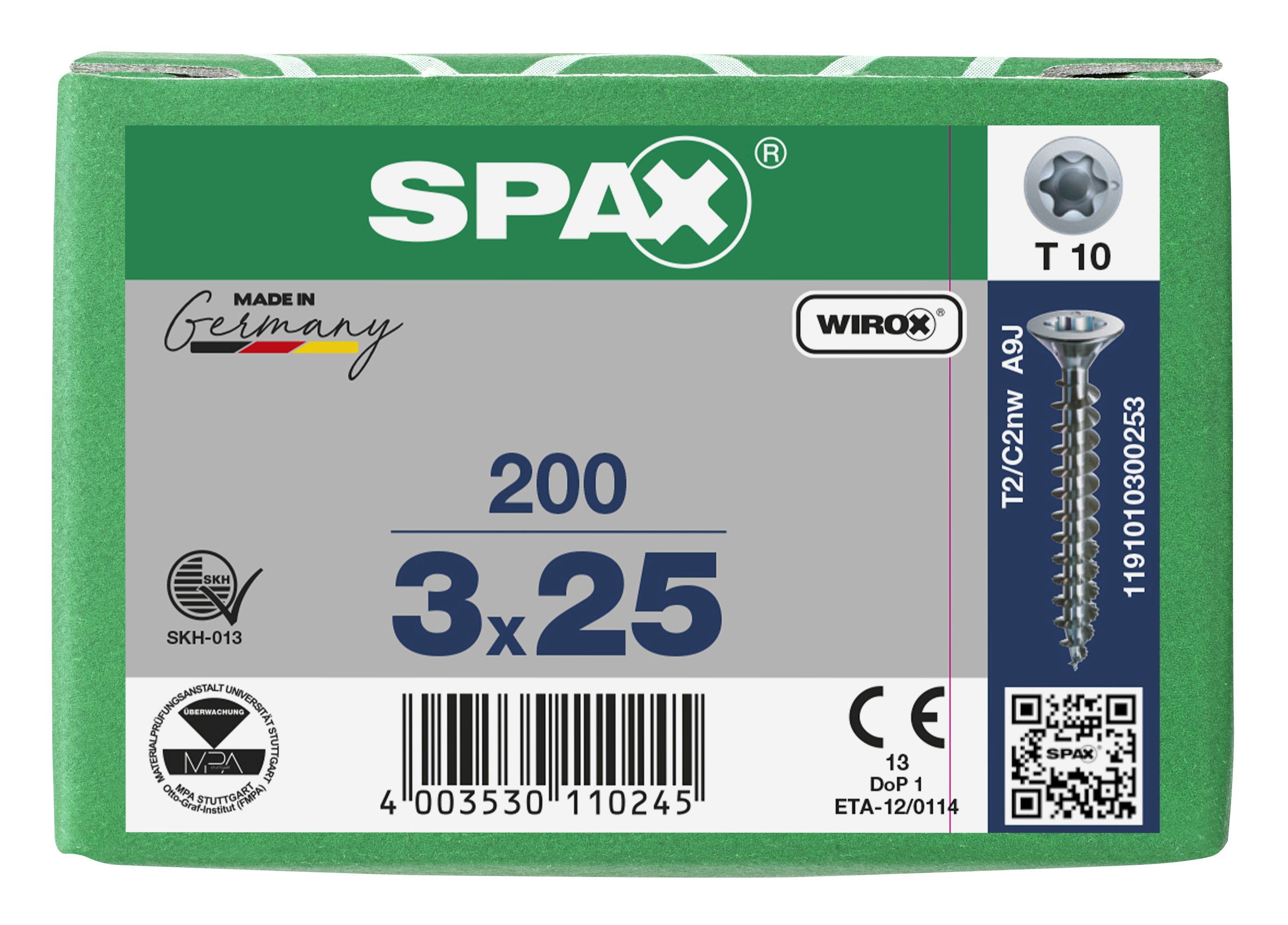 CABEZA PLANA SPAX-S NERVIOS DE FRENADO T-STAR PLUS T10 ROSCA COMPLETA WIROX 200 UD.