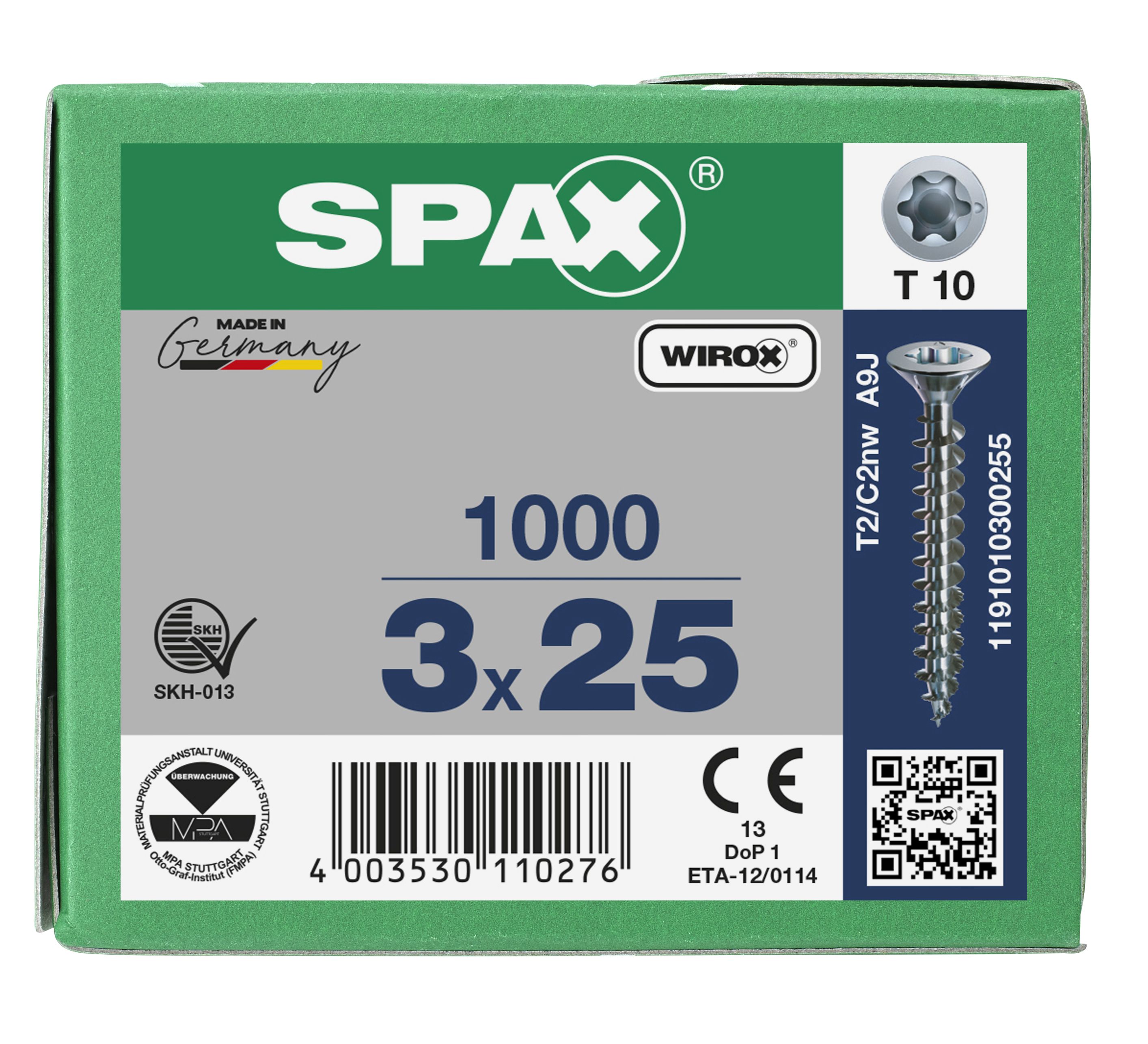 CABEZA PLANA SPAX-S NERVIOS DE FRENADO T-STAR PLUS T10 ROSCA COMPLETA WIROX 1000 UD.