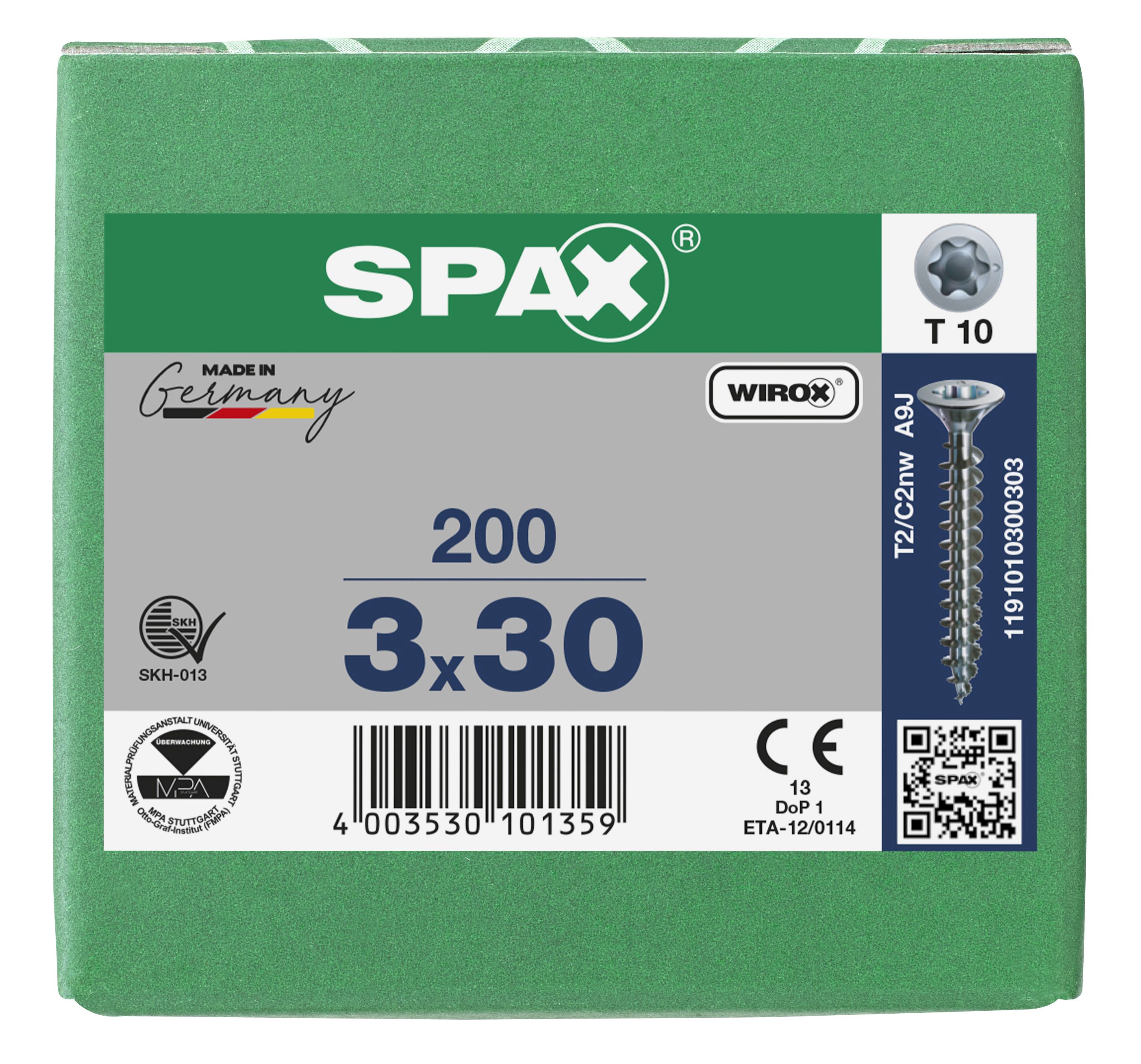 CABEZA PLANA SPAX-S NERVIOS DE FRENADO T-STAR PLUS T10 ROSCA COMPLETA WIROX 200 UD.