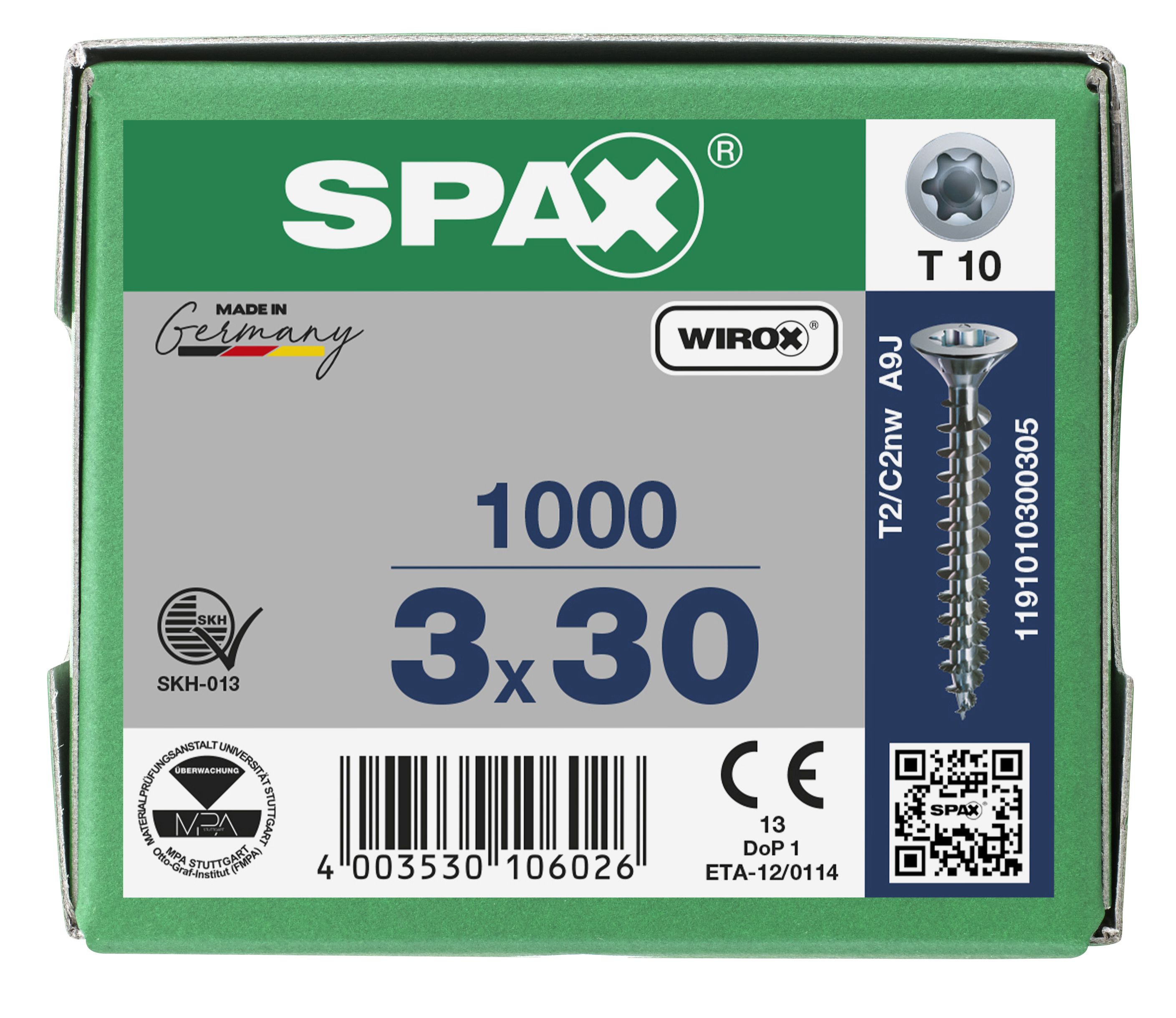 CABEZA PLANA SPAX-S NERVIOS DE FRENADO T-STAR PLUS T10 ROSCA COMPLETA WIROX 1000 UD.