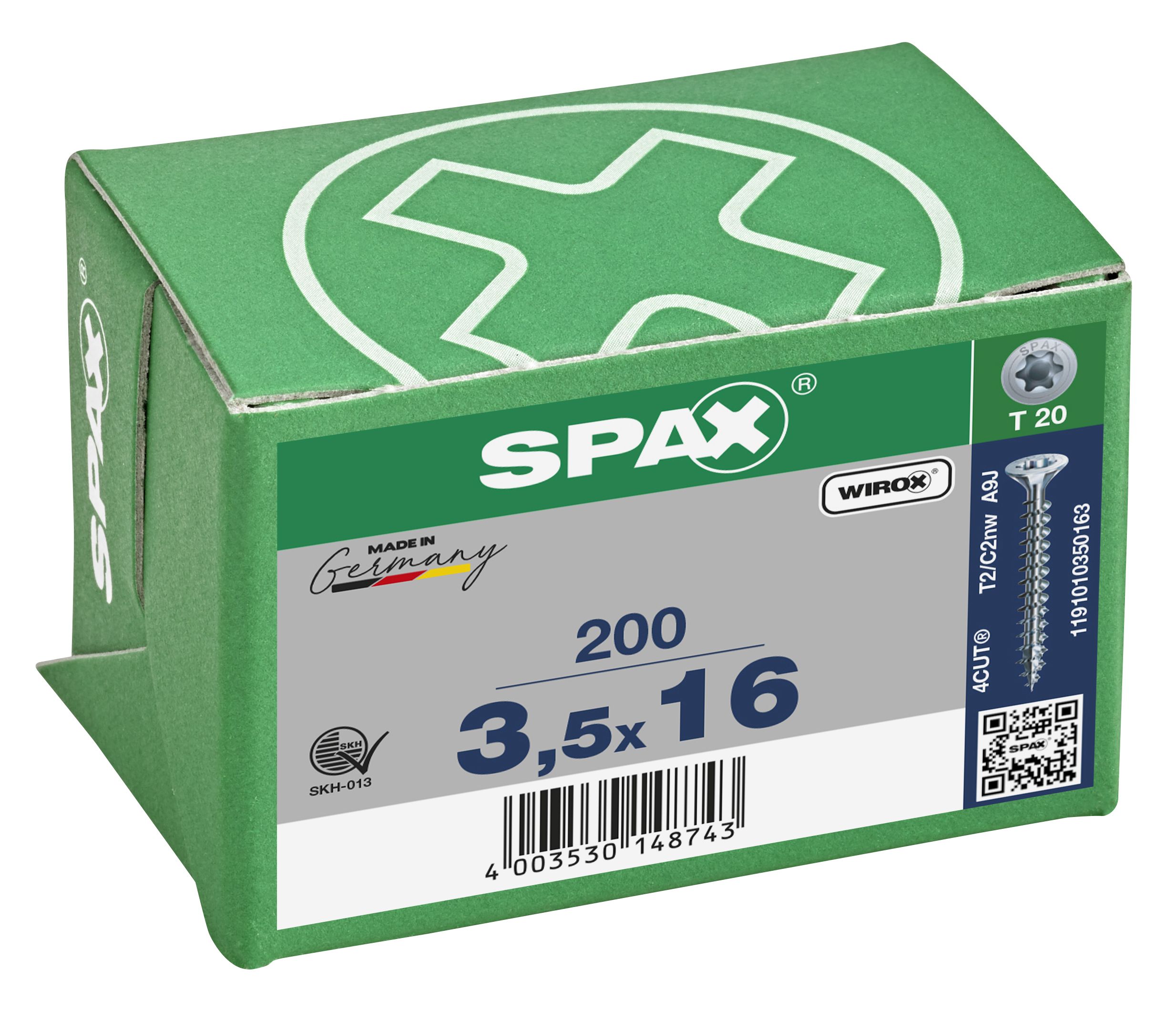 CABEZA MÚLTIPLE PLANA SPAX T-STAR PLUS T20 ROSCA COMPLETA WIROX 200 UD.
