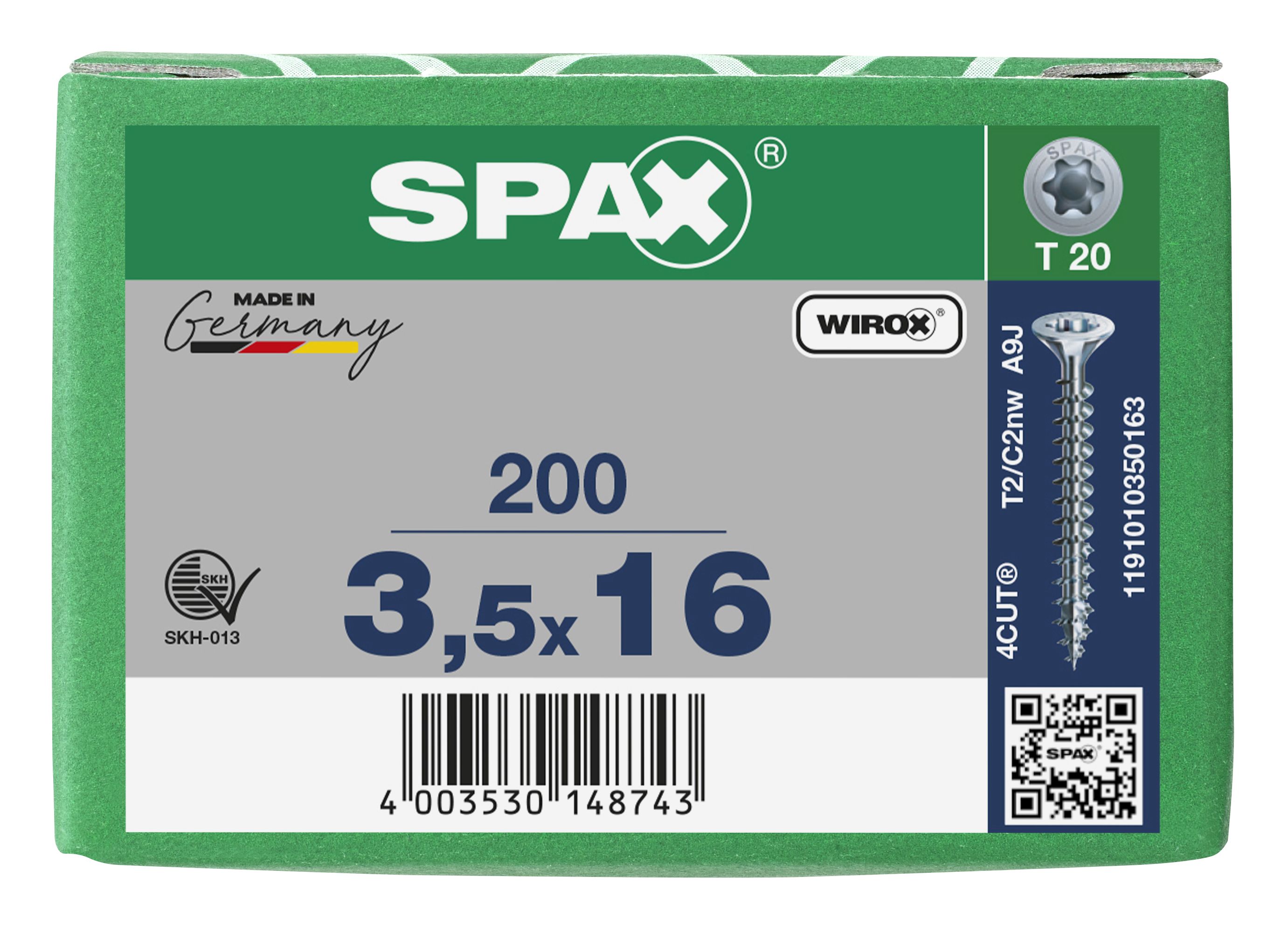 CABEZA MÚLTIPLE PLANA SPAX T-STAR PLUS T20 ROSCA COMPLETA WIROX 200 UD.