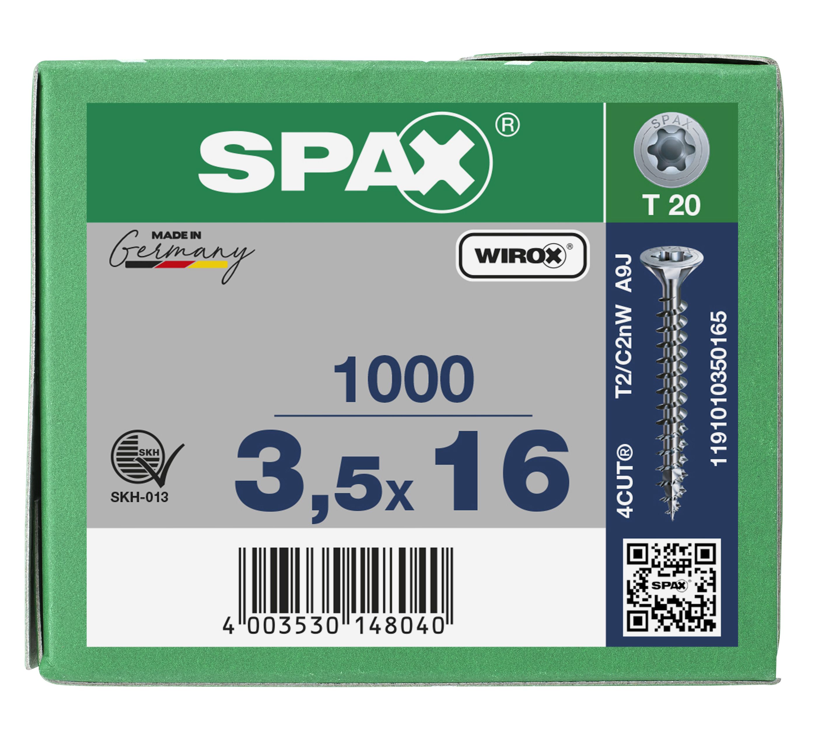 CABEZA MÚLTIPLE PLANA SPAX T-STAR PLUS T20 ROSCA COMPLETA WIROX 1000 UD.