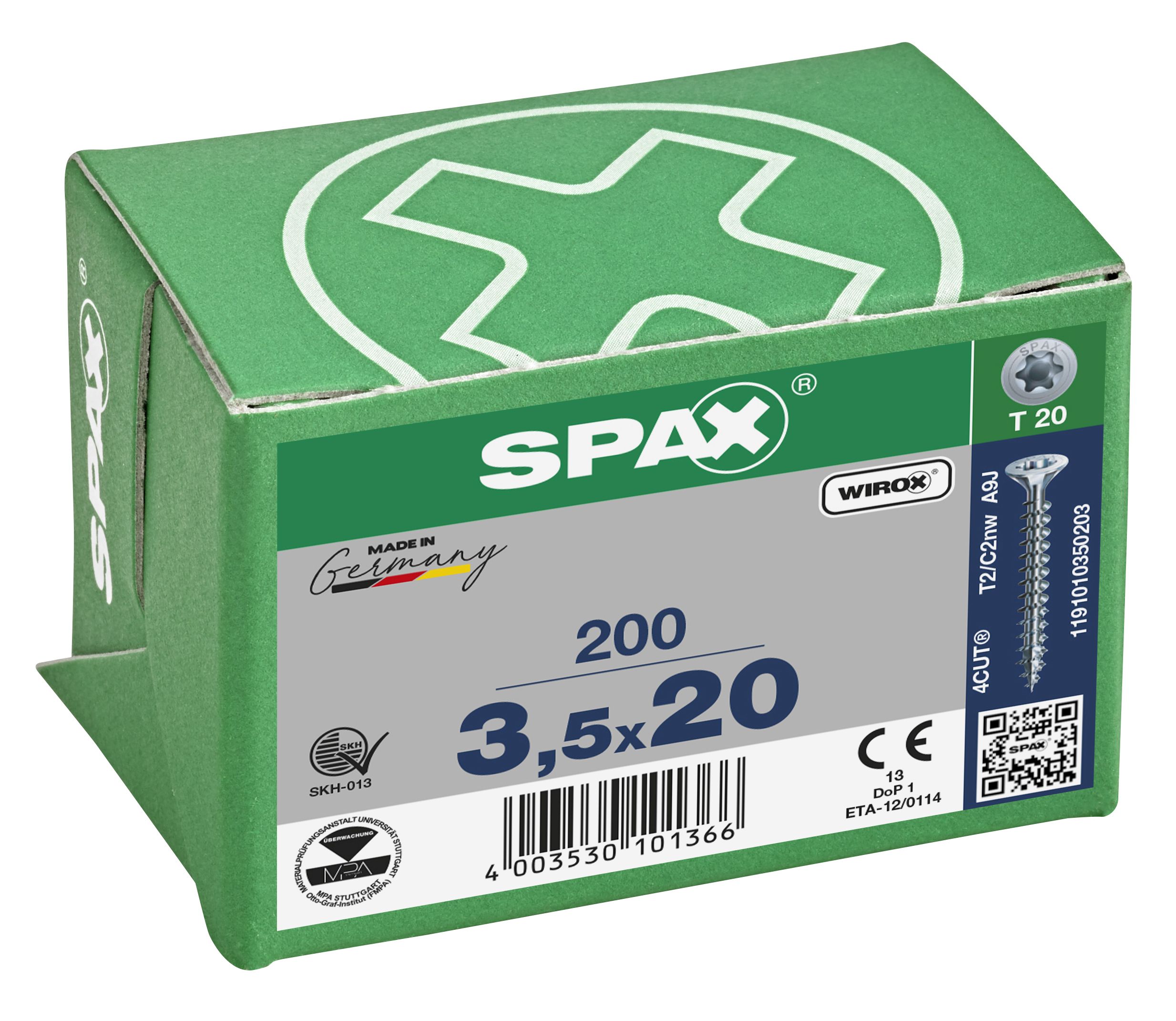 CABEZA MÚLTIPLE PLANA SPAX T-STAR PLUS T20 ROSCA COMPLETA WIROX 200 UD.