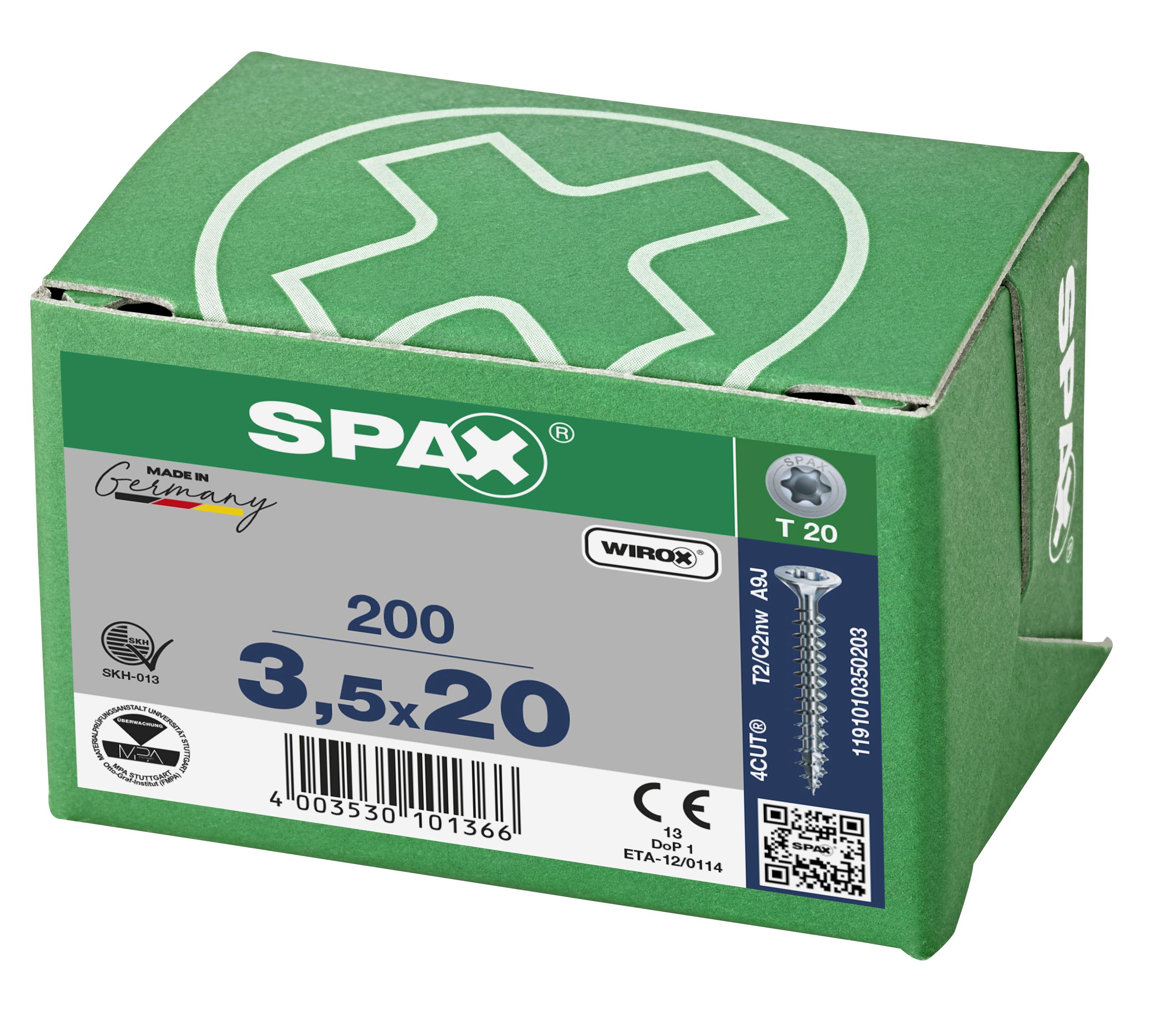 CABEZA MÚLTIPLE PLANA SPAX T-STAR PLUS T20 ROSCA COMPLETA WIROX 200 UD.