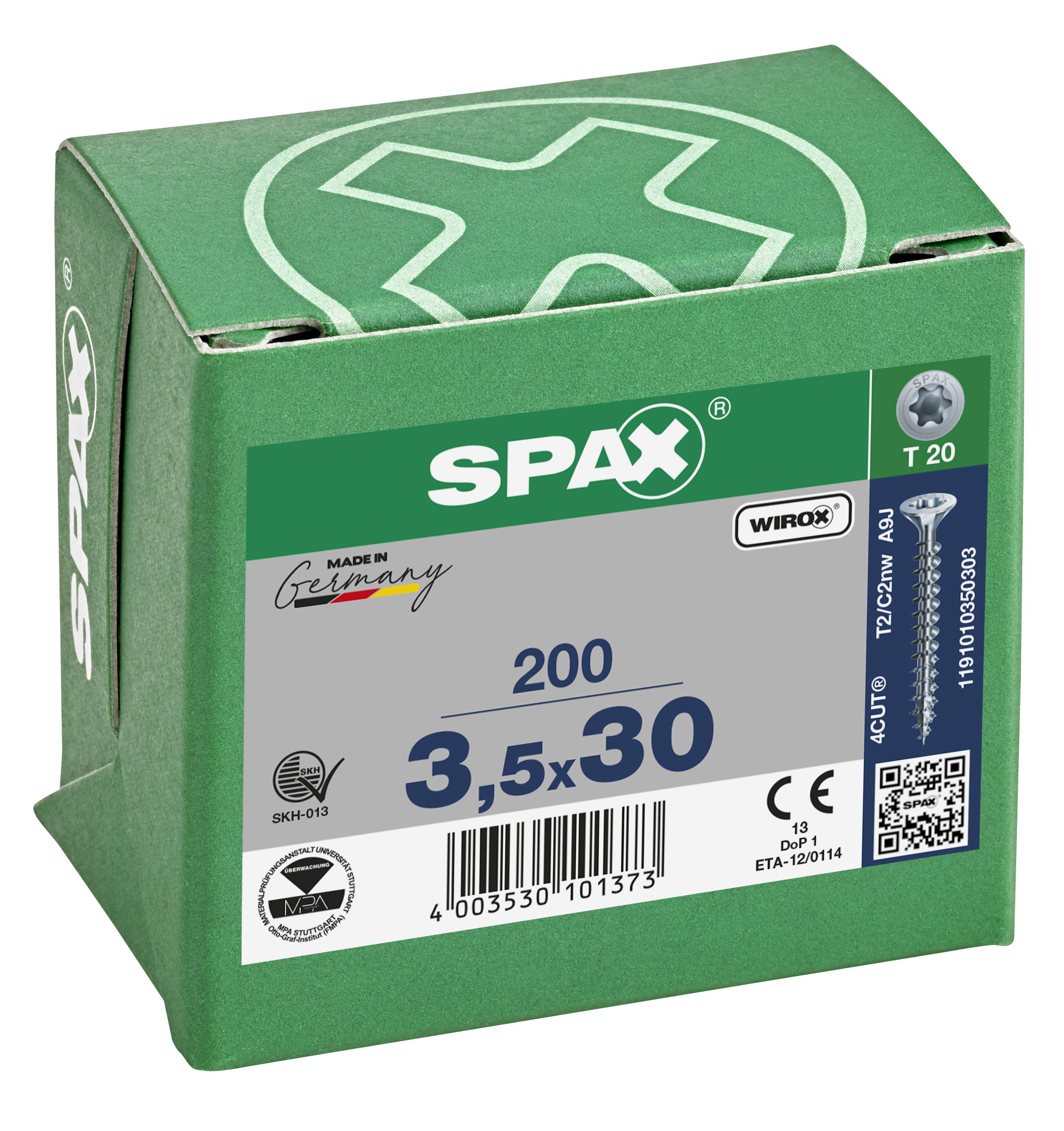 CABEZA MÚLTIPLE PLANA SPAX T-STAR PLUS T20 ROSCA COMPLETA WIROX 200 UD.