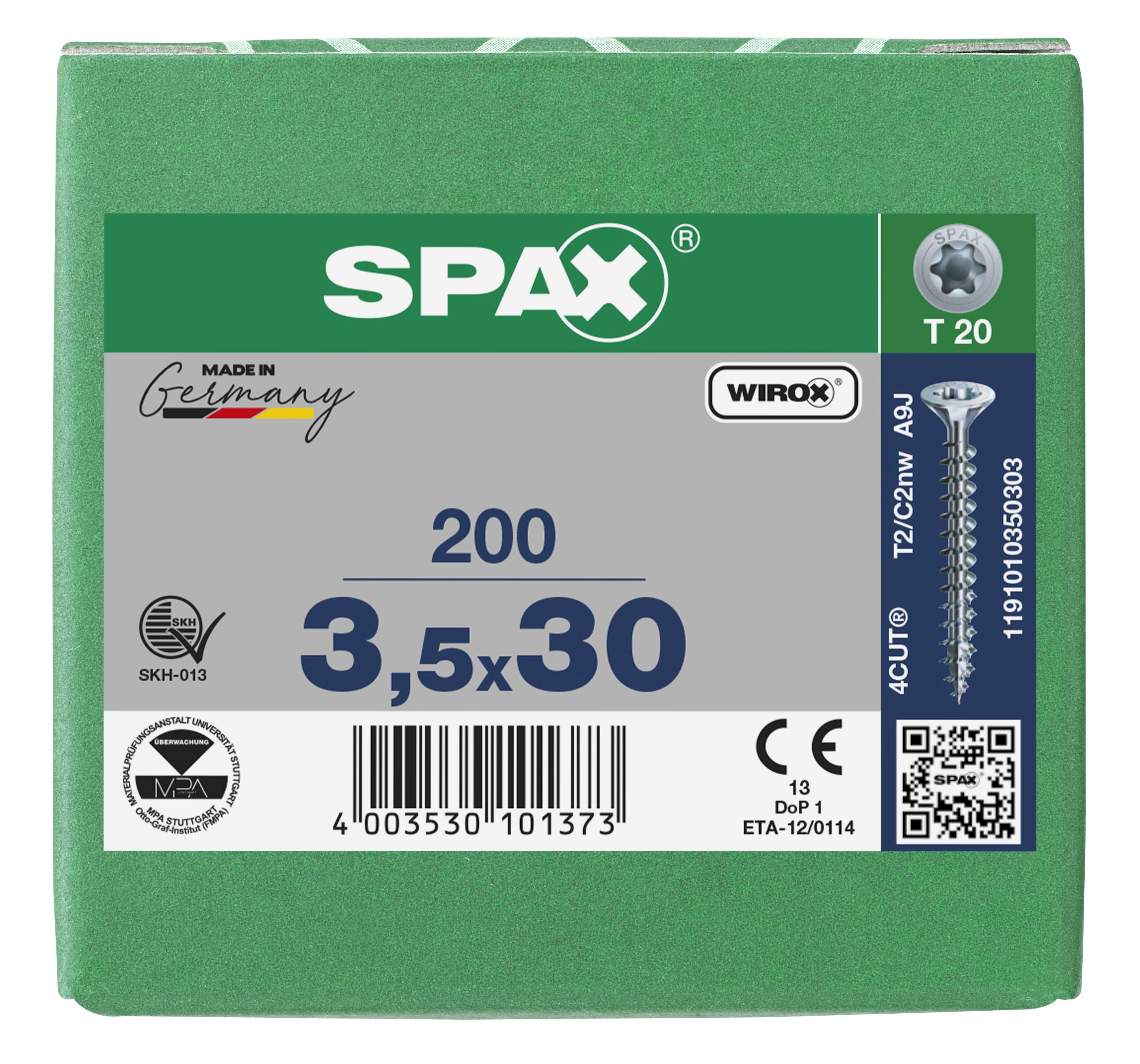 CABEZA MÚLTIPLE PLANA SPAX T-STAR PLUS T20 ROSCA COMPLETA WIROX 200 UD.