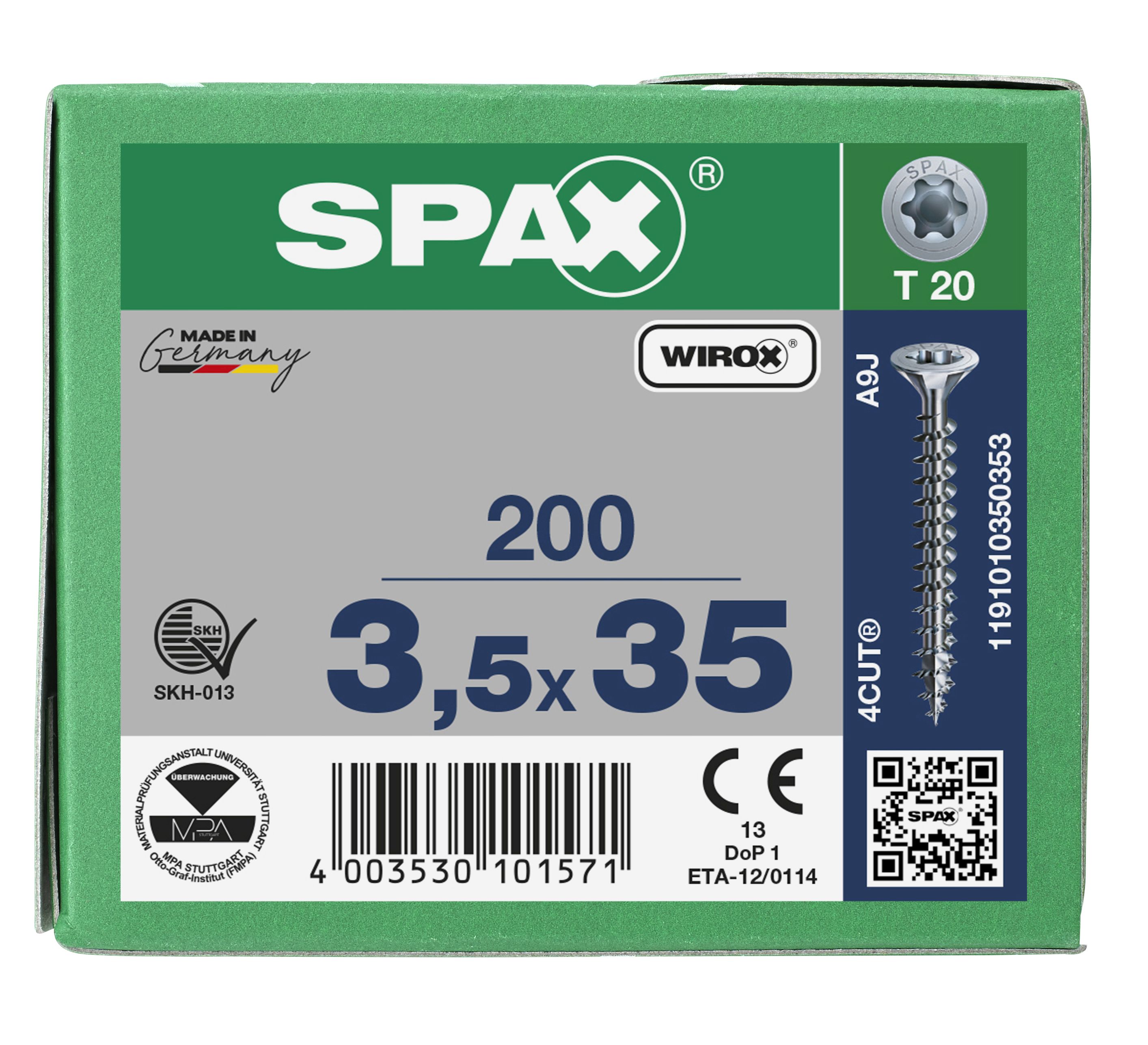 CABEZA MÚLTIPLE PLANA SPAX T-STAR PLUS T20 ROSCA COMPLETA WIROX 200 UD.