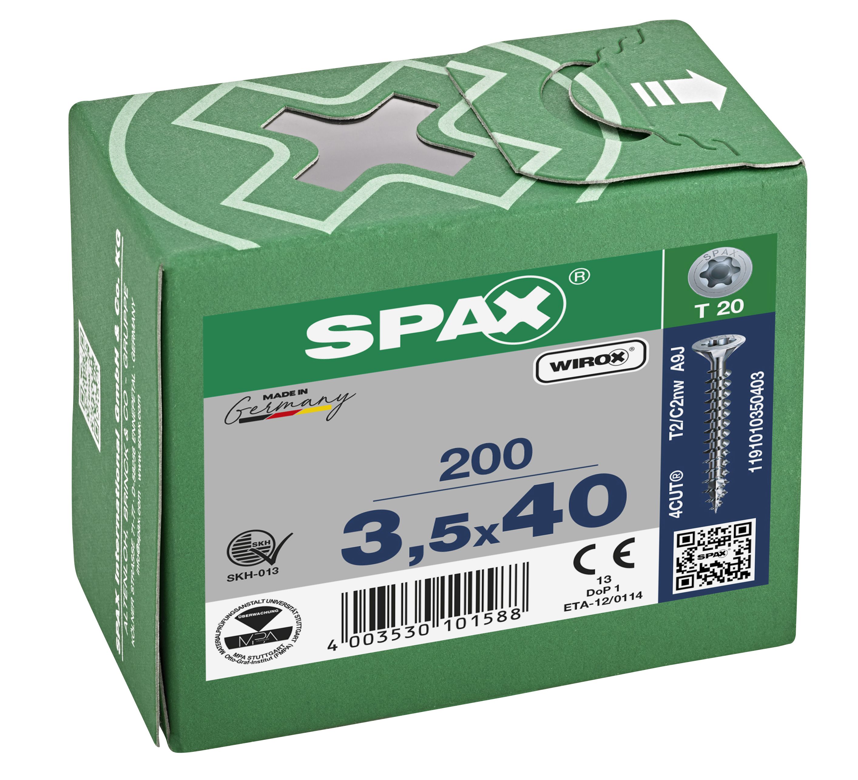 CABEZA MÚLTIPLE PLANA SPAX T-STAR PLUS T20 ROSCA COMPLETA WIROX 200 UD.
