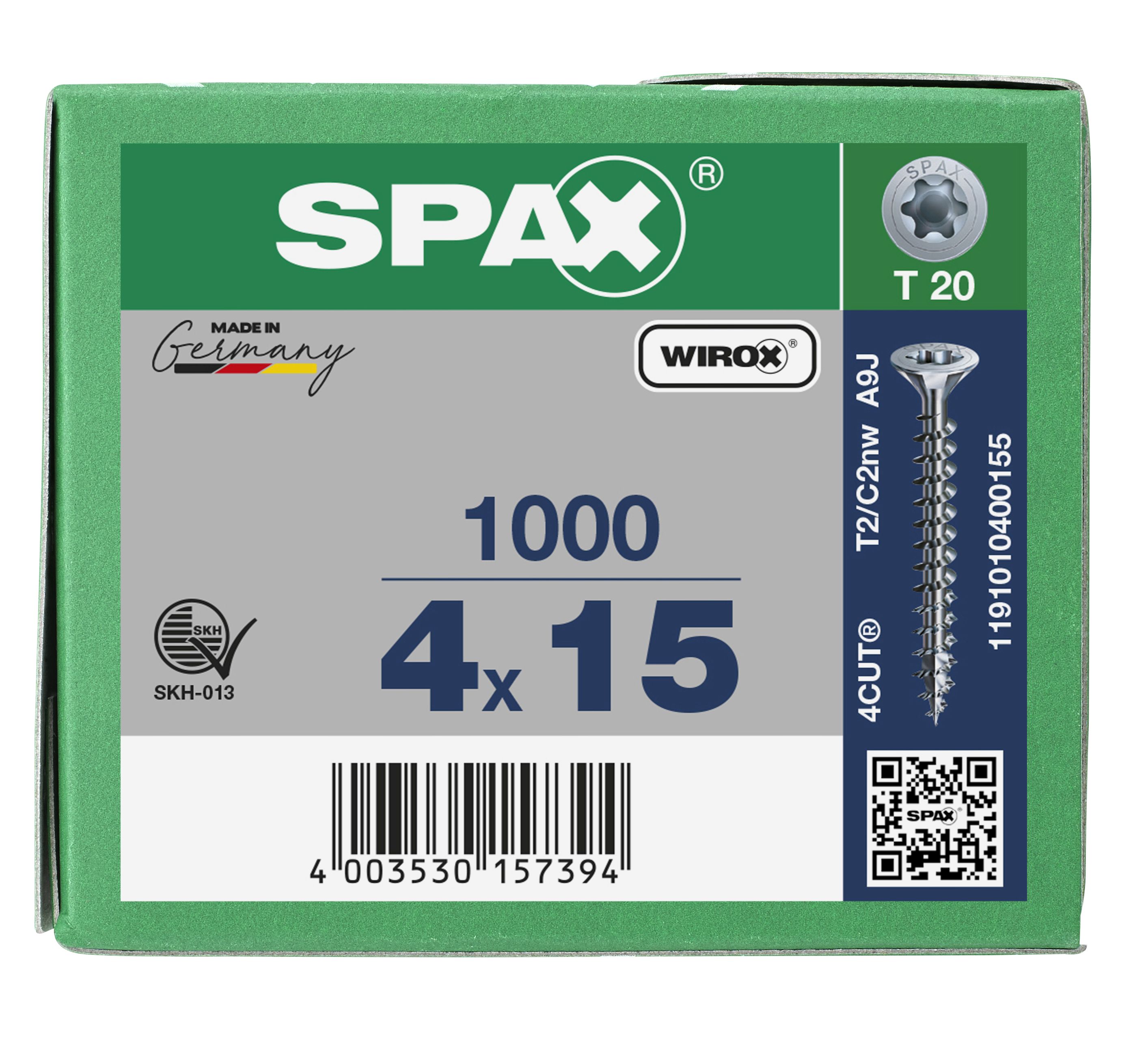CABEZA MÚLTIPLE PLANA SPAX T-STAR PLUS T20 ROSCA COMPLETA WIROX 1000 UD.