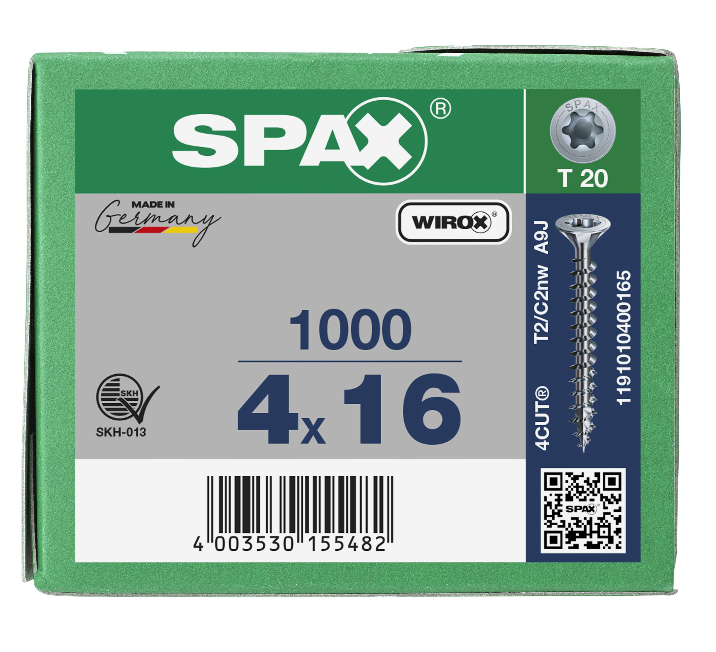 CABEZA MÚLTIPLE PLANA SPAX T-STAR PLUS T20 ROSCA COMPLETA WIROX 1000 UD.