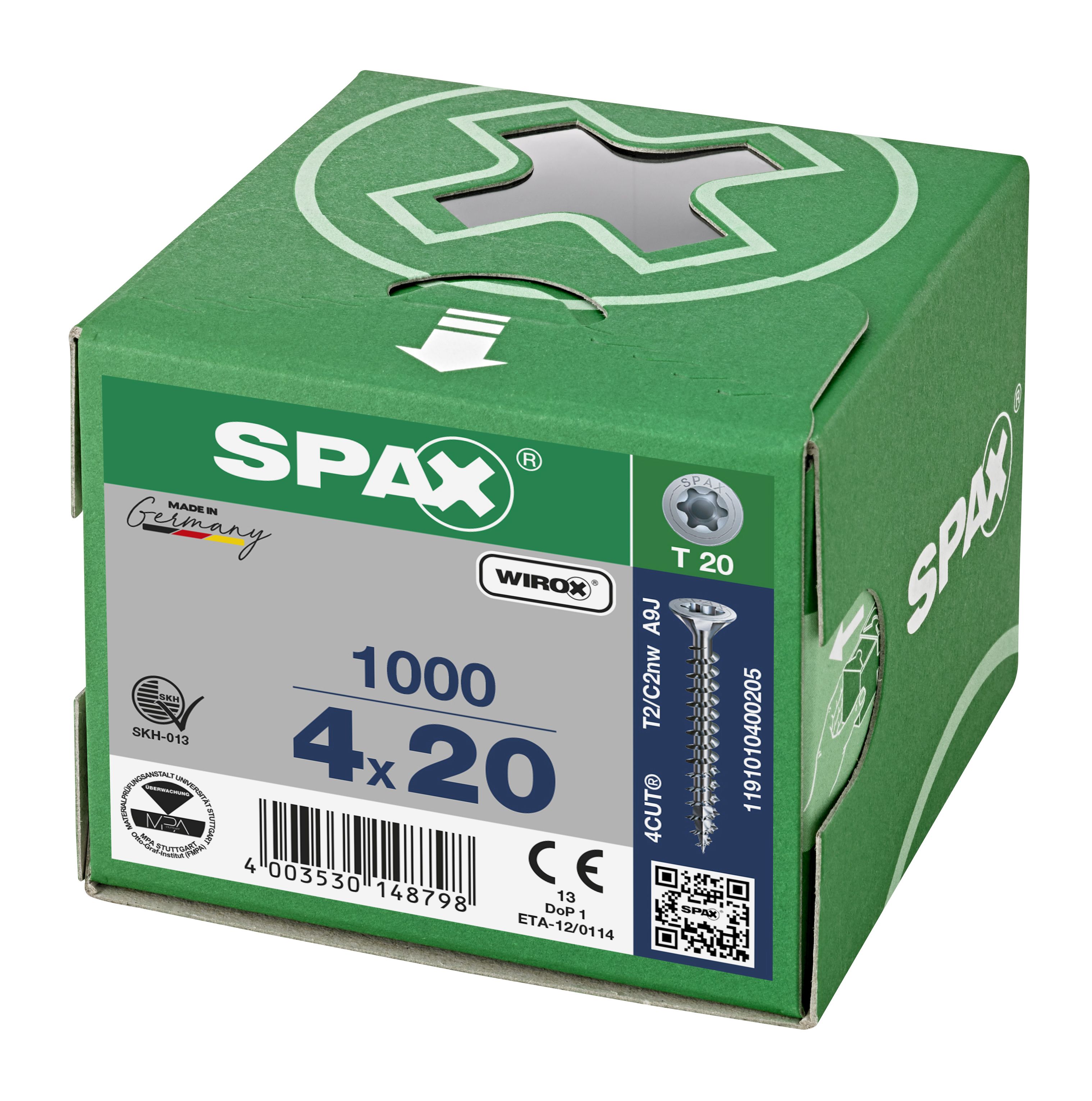 CABEZA MÚLTIPLE PLANA SPAX T-STAR PLUS T20 ROSCA COMPLETA WIROX 1000 UD.