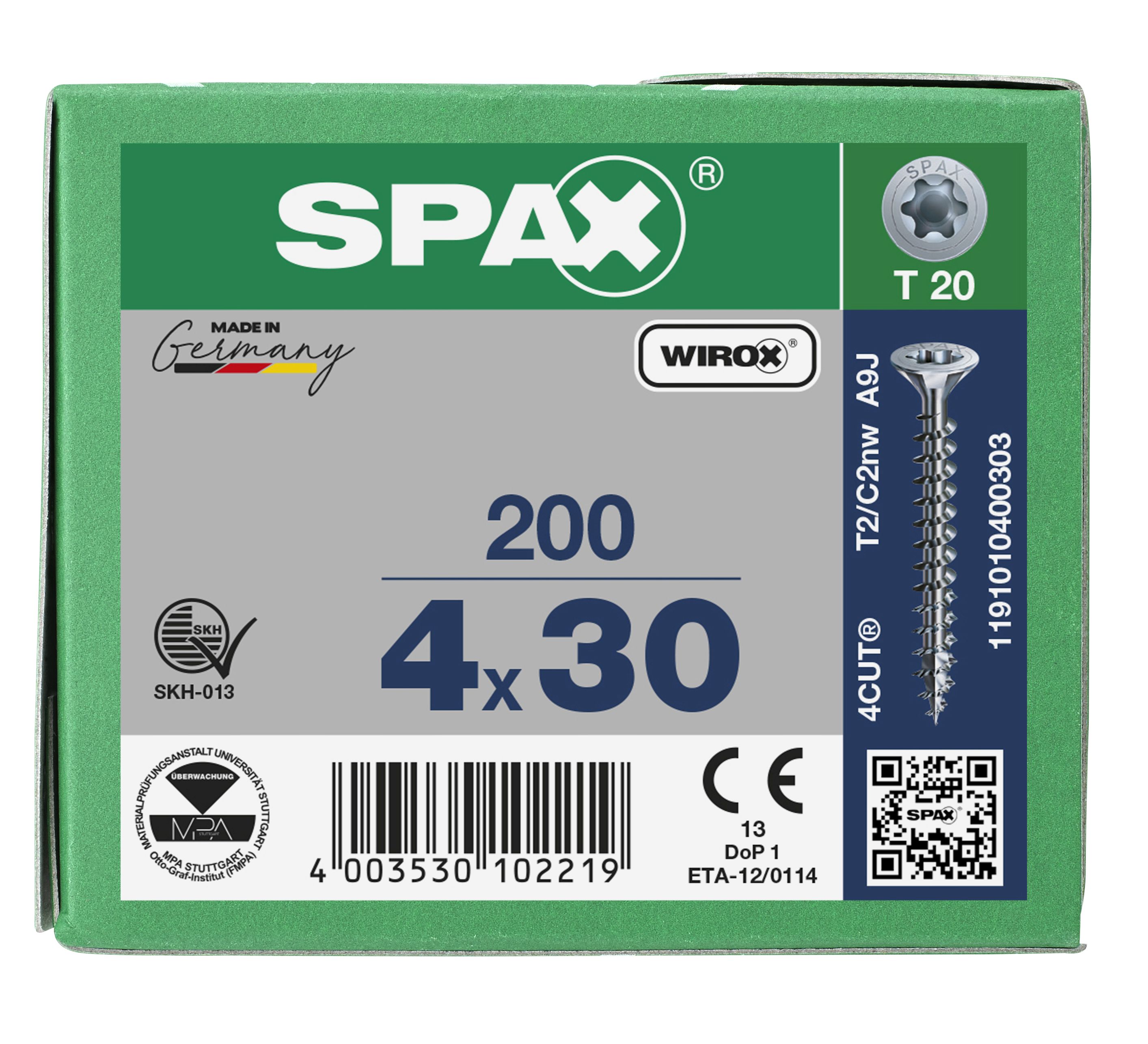 CABEZA MÚLTIPLE PLANA SPAX T-STAR PLUS T20 ROSCA COMPLETA WIROX 200 UD.