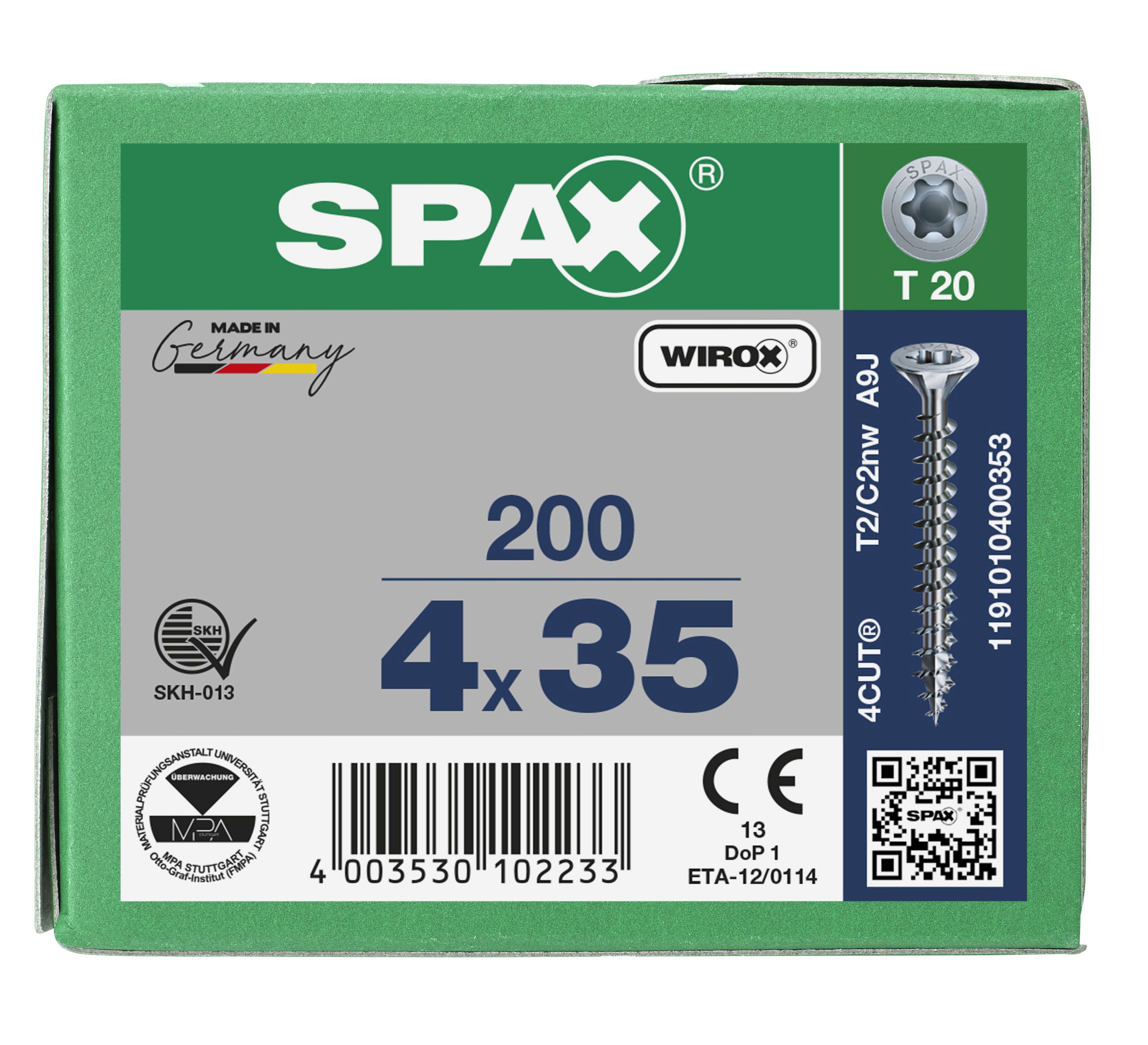CABEZA MÚLTIPLE PLANA SPAX T-STAR PLUS T20 ROSCA COMPLETA WIROX 200 UD.