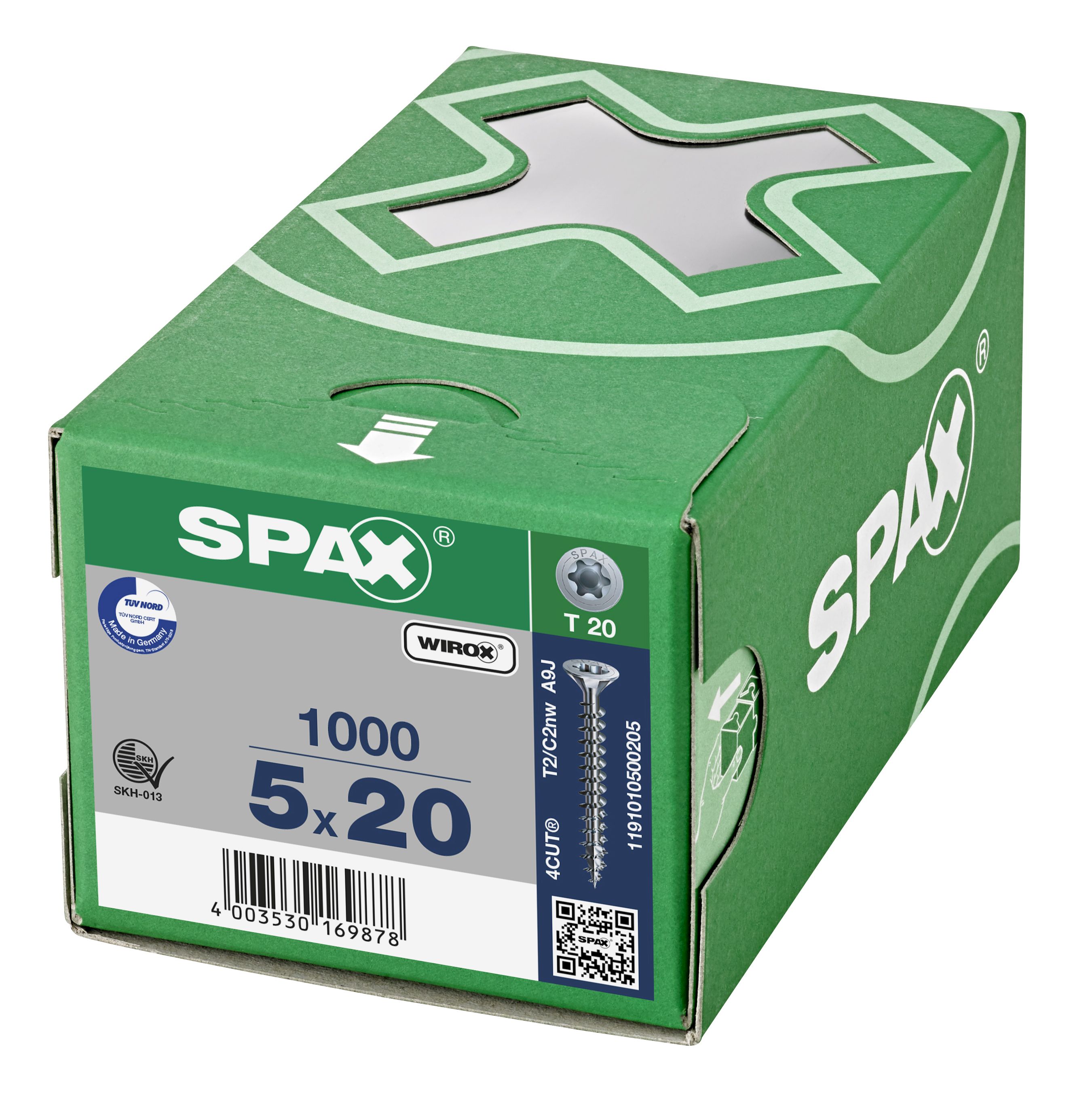 CABEZA MÚLTIPLE PLANA SPAX T-STAR PLUS T20 ROSCA COMPLETA WIROX 1000 UD.