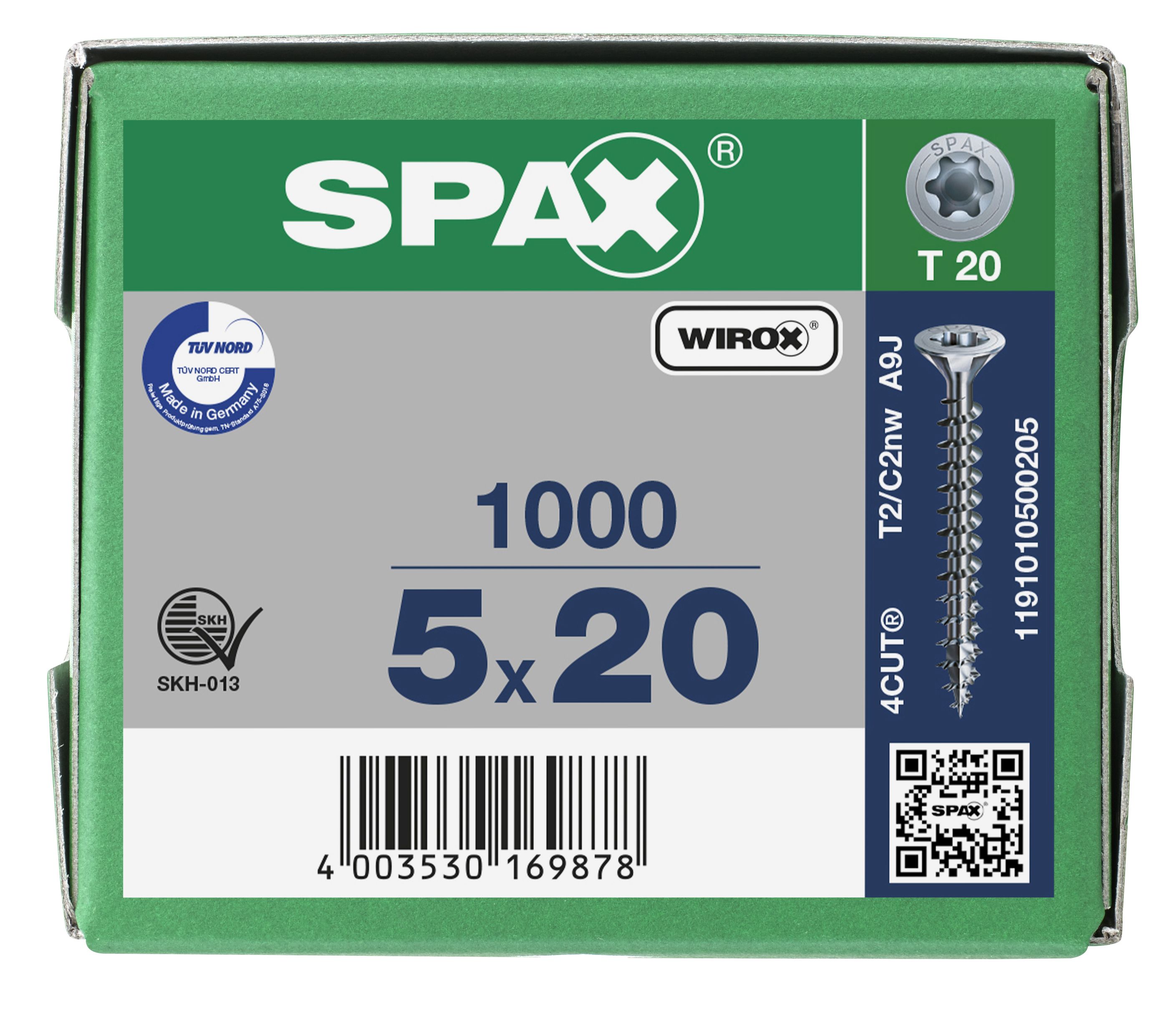 CABEZA MÚLTIPLE PLANA SPAX T-STAR PLUS T20 ROSCA COMPLETA WIROX 1000 UD.