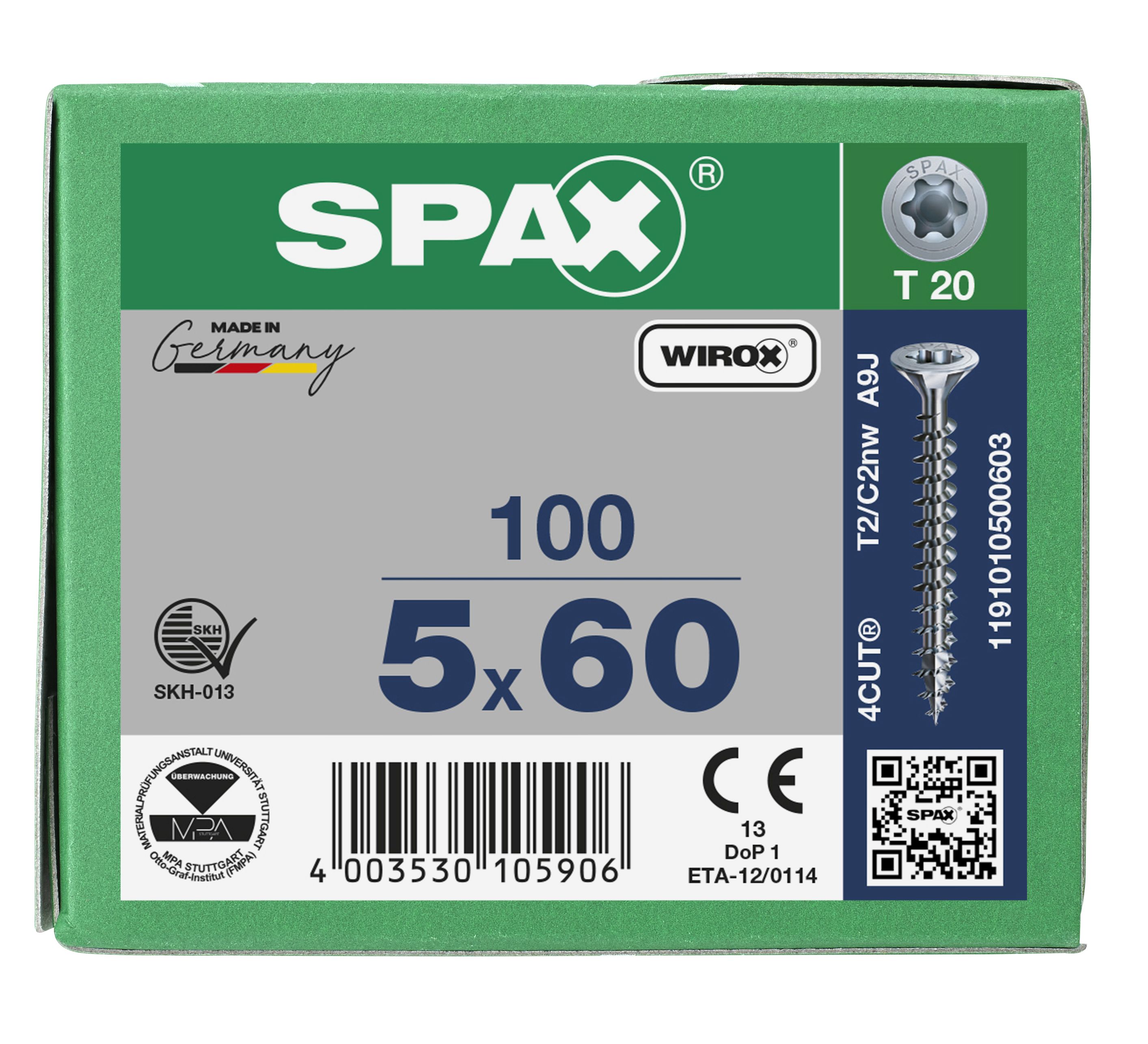 CABEZA MÚLTIPLE PLANA SPAX T-STAR PLUS T20 ROSCA COMPLETA WIROX 100 UD.