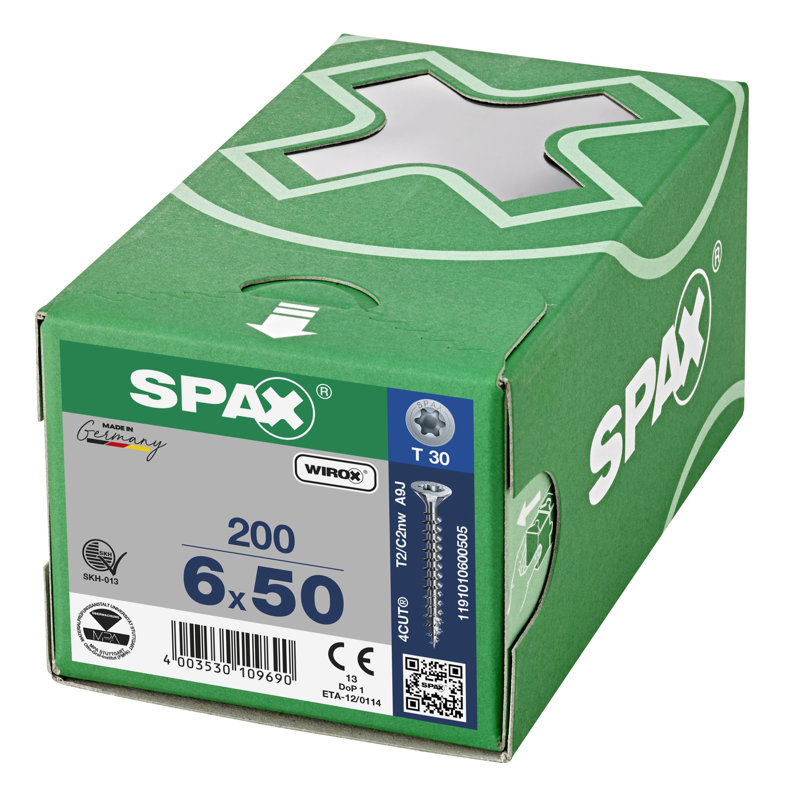 CABEZA MÚLTIPLE PLANA SPAX T-STAR PLUS T30 ROSCA COMPLETA WIROX 200 UD.
