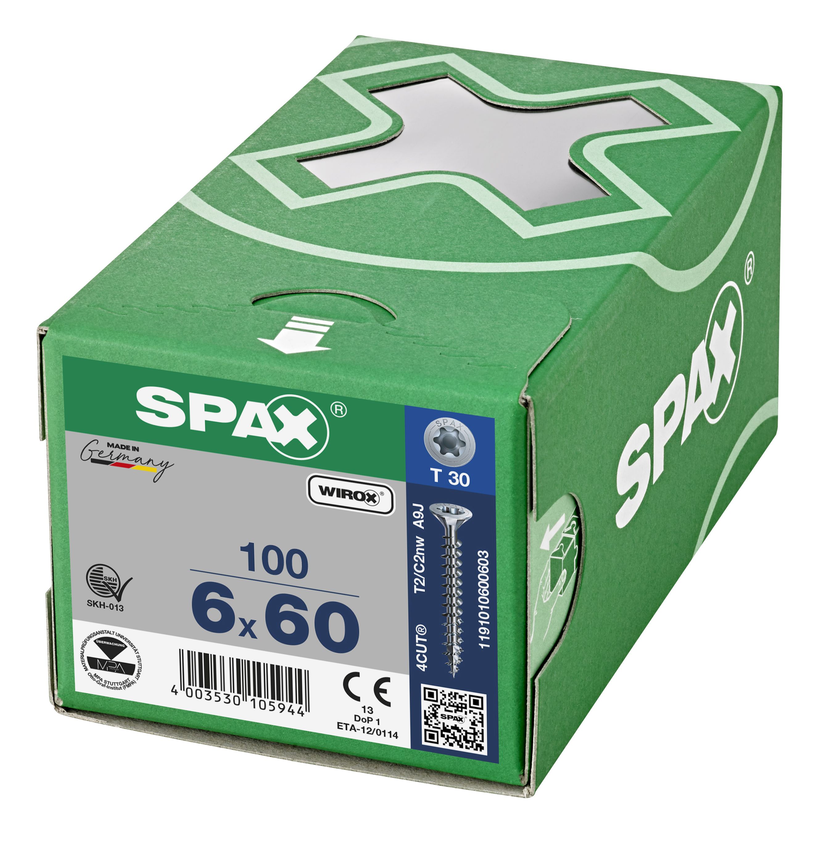 CABEZA MÚLTIPLE PLANA SPAX T-STAR PLUS T30 ROSCA COMPLETA WIROX 100 UD.