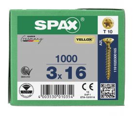 CABEZA PLANA SPAX-S NERVIOS DE FRENADO T-STAR PLUS T10 ROSCA COMPLETA YELLOX 1000 UD.