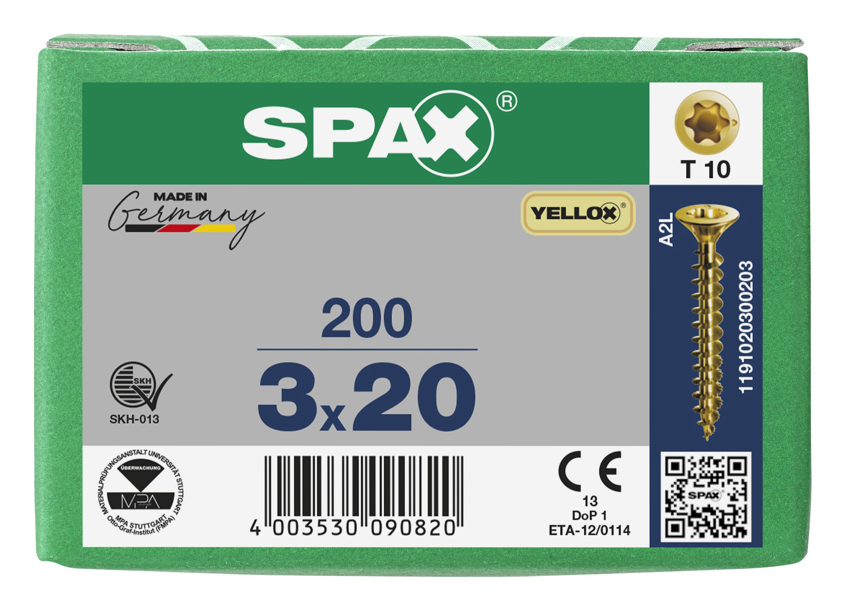 CABEZA PLANA SPAX-S NERVIOS DE FRENADO T-STAR PLUS T10 ROSCA COMPLETA YELLOX 200 UD.
