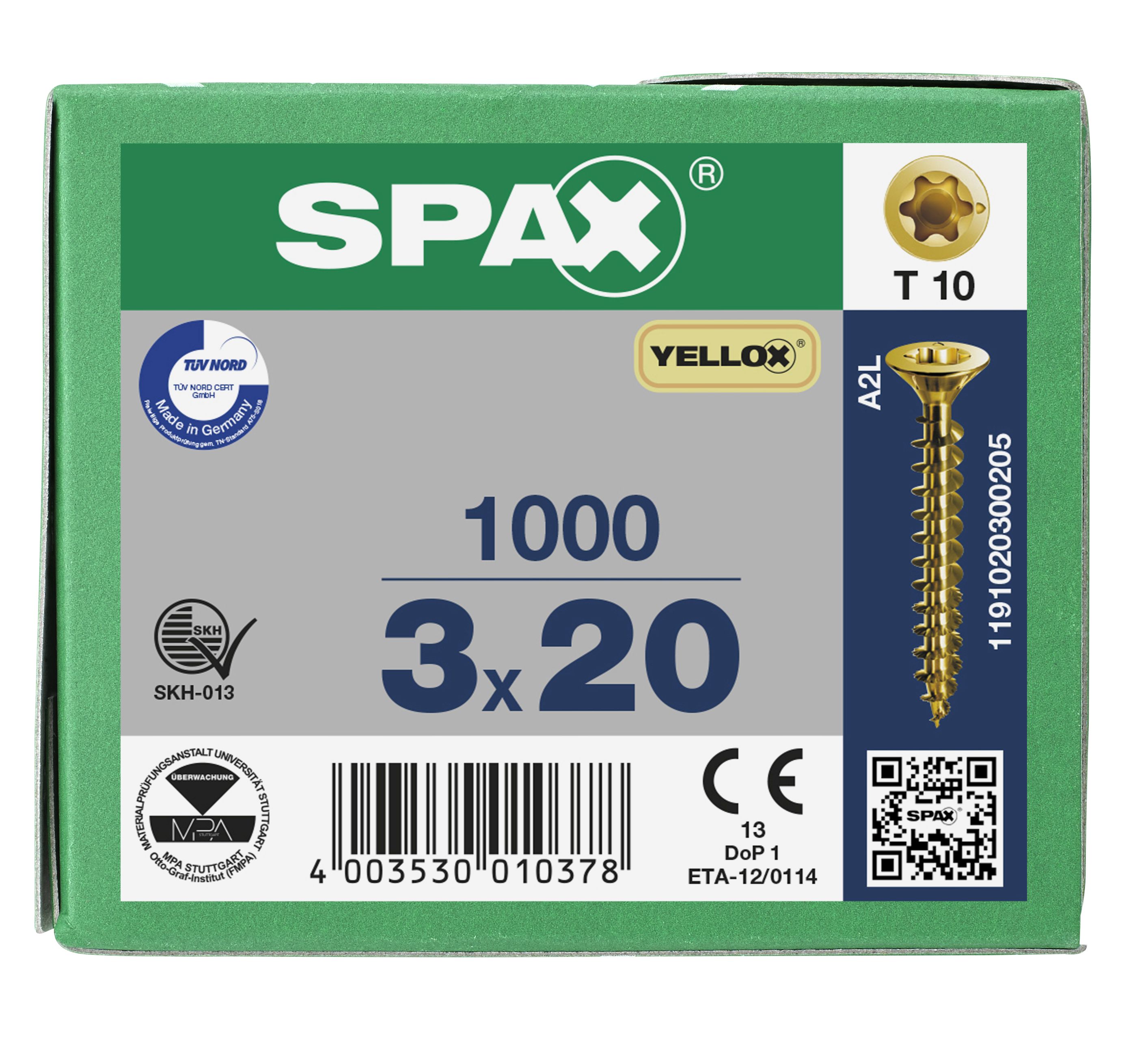 CABEZA PLANA SPAX-S NERVIOS DE FRENADO T-STAR PLUS T10 ROSCA COMPLETA YELLOX 1000 UD.