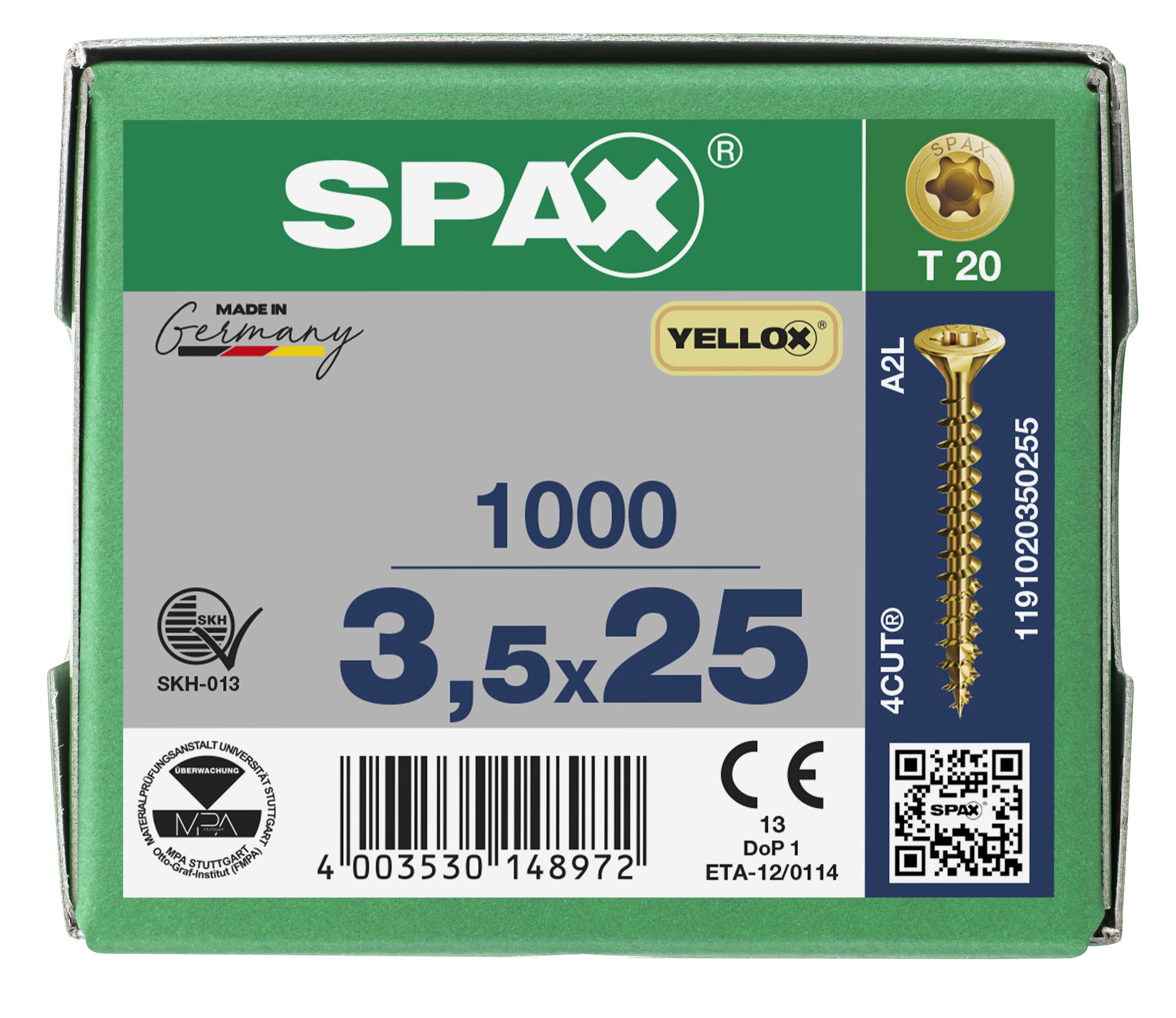 CABEZA MÚLTIPLE PLANA SPAX T-STAR PLUS T20 ROSCA COMPLETA YELLOX 1000 UD.