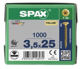 CABEZA MÚLTIPLE PLANA SPAX T-STAR PLUS T20 ROSCA COMPLETA YELLOX 1000 UD.