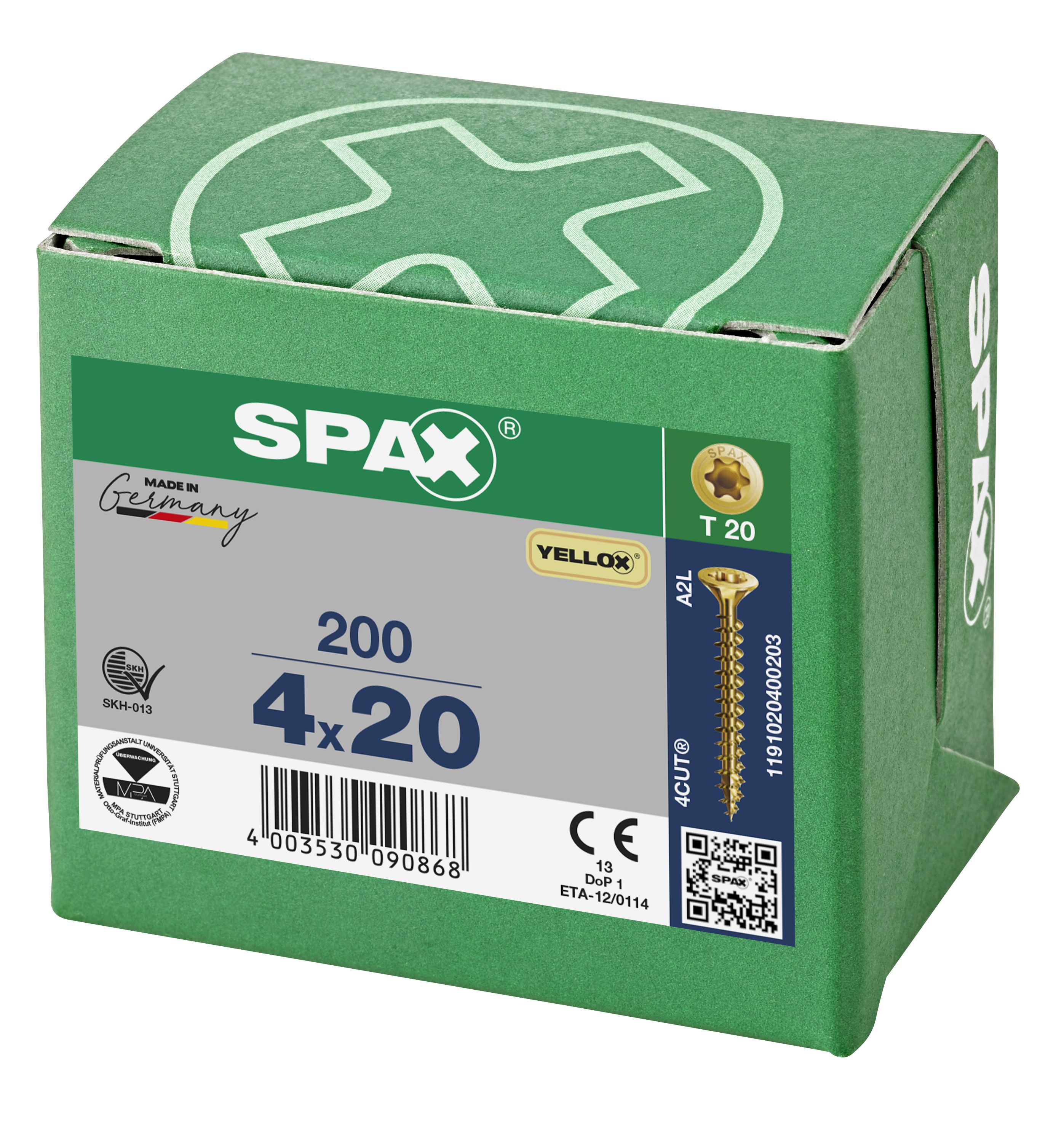 CABEZA MÚLTIPLE PLANA SPAX T-STAR PLUS T20 ROSCA COMPLETA YELLOX 200 UD.