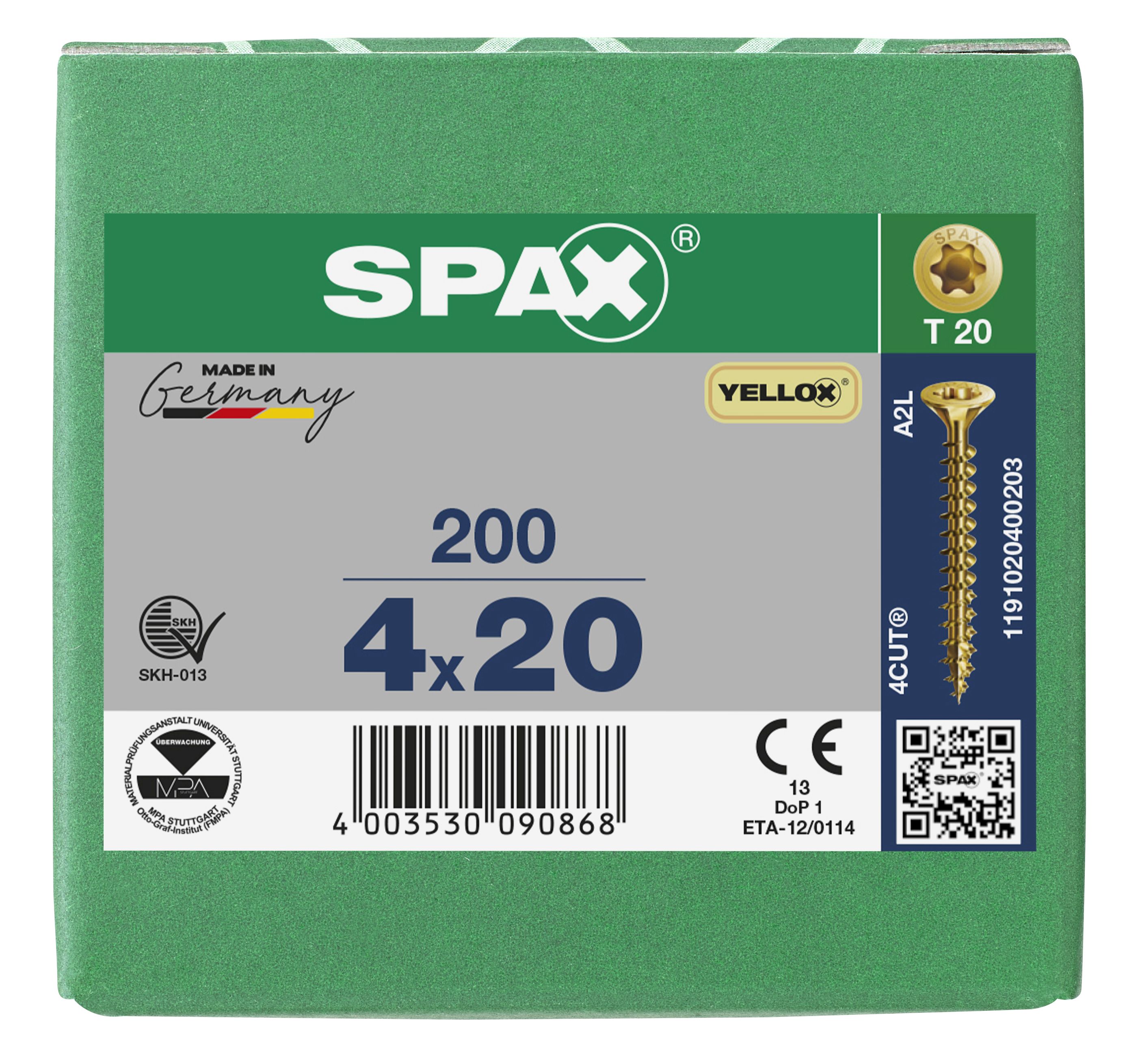 CABEZA MÚLTIPLE PLANA SPAX T-STAR PLUS T20 ROSCA COMPLETA YELLOX 200 UD.