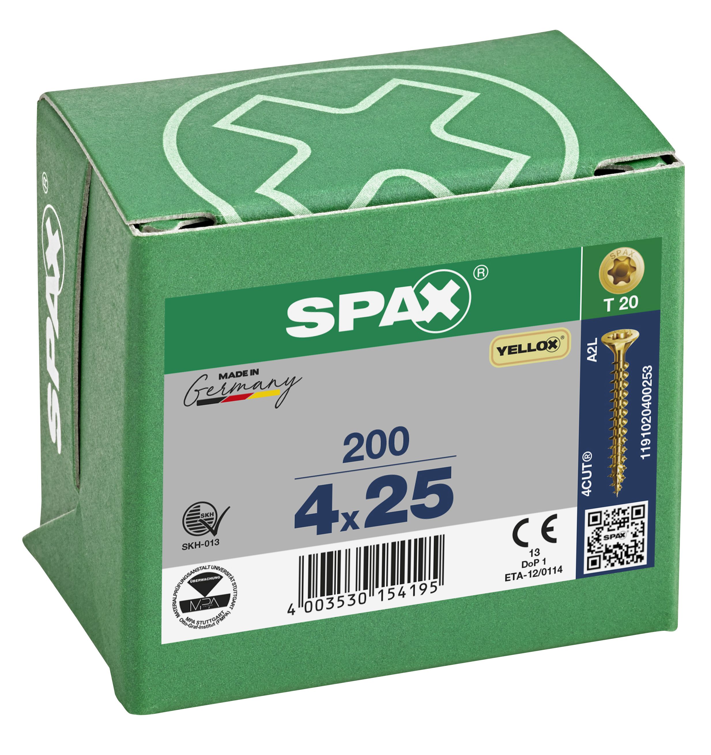 CABEZA MÚLTIPLE PLANA SPAX T-STAR PLUS T20 ROSCA COMPLETA YELLOX 200 UD.