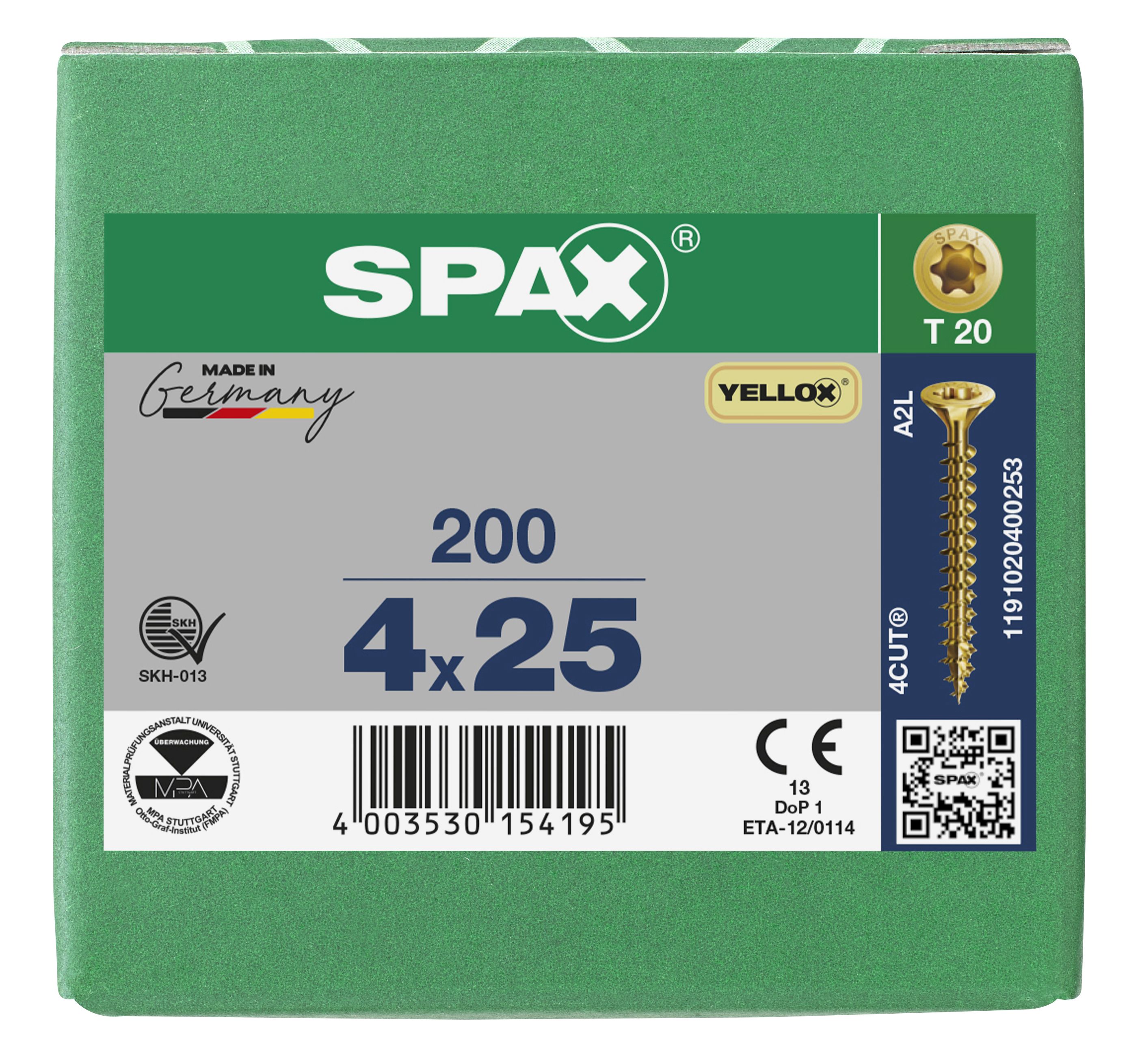 CABEZA MÚLTIPLE PLANA SPAX T-STAR PLUS T20 ROSCA COMPLETA YELLOX 200 UD.