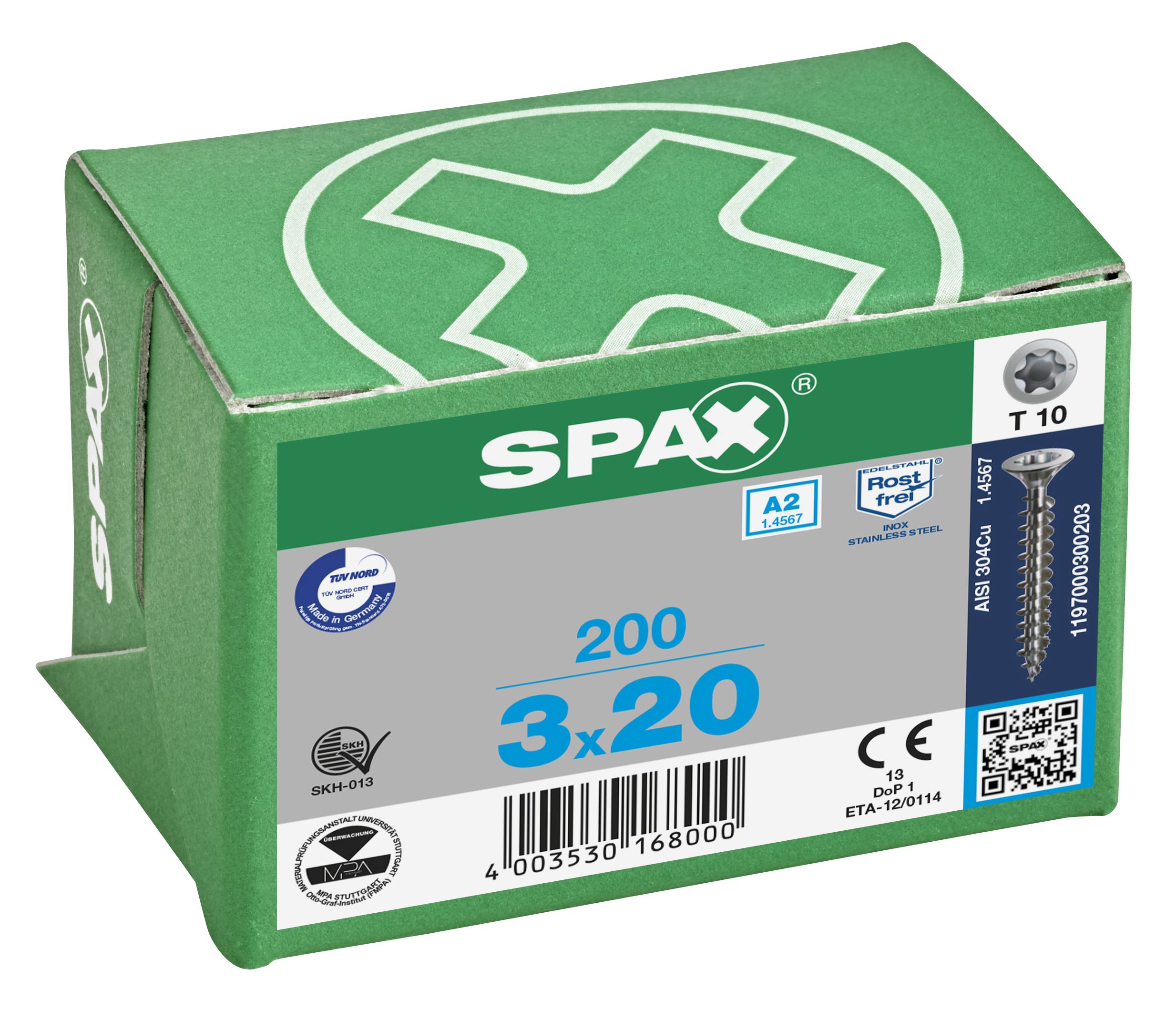 CABEZA PLANA SPAX-S A2 NERVIOS DE FRENADO T-STAR PLUS T10 ROSCA COMPLETA 200 UD.