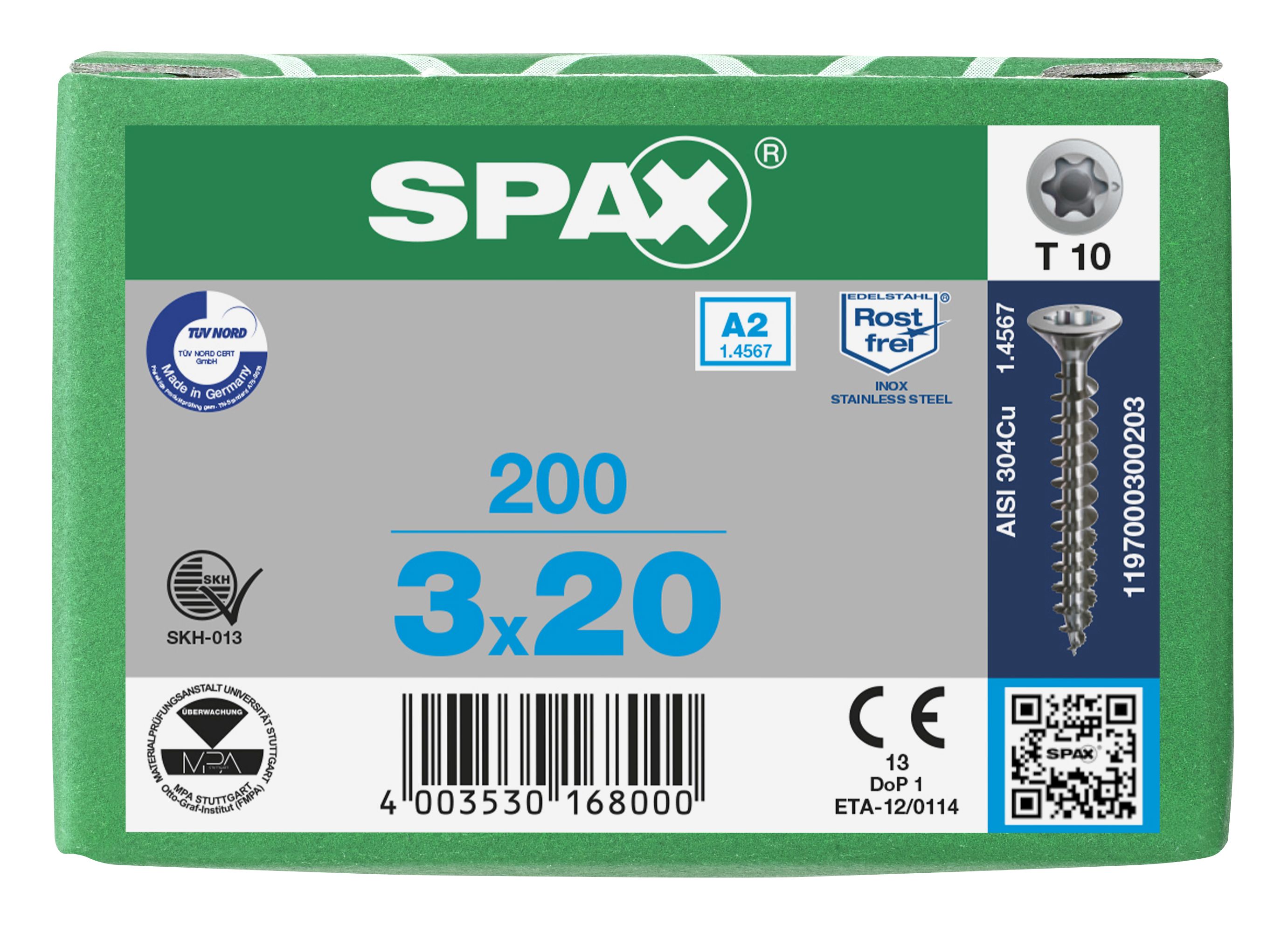 CABEZA PLANA SPAX-S A2 NERVIOS DE FRENADO T-STAR PLUS T10 ROSCA COMPLETA 200 UD.