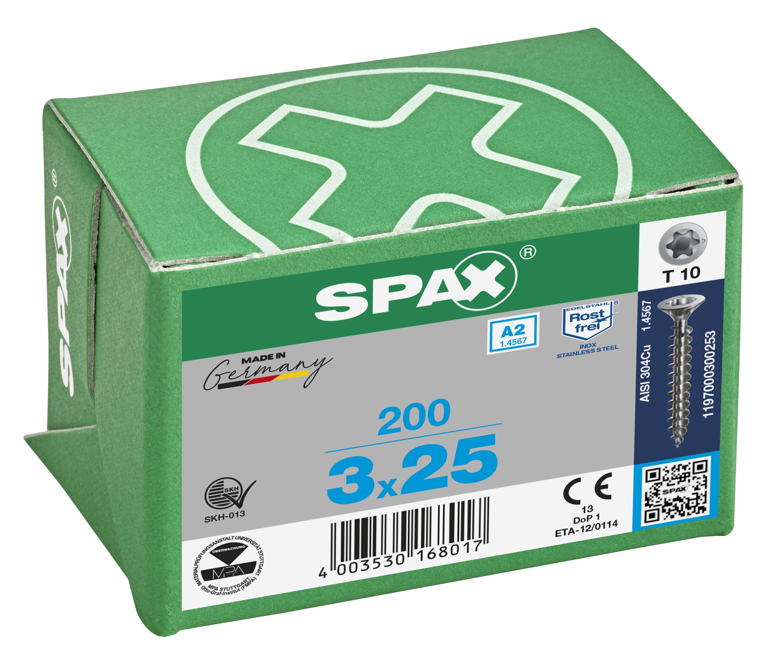 CABEZA PLANA SPAX-S A2 NERVIOS DE FRENADO T-STAR PLUS T10 ROSCA COMPLETA 200 UD.