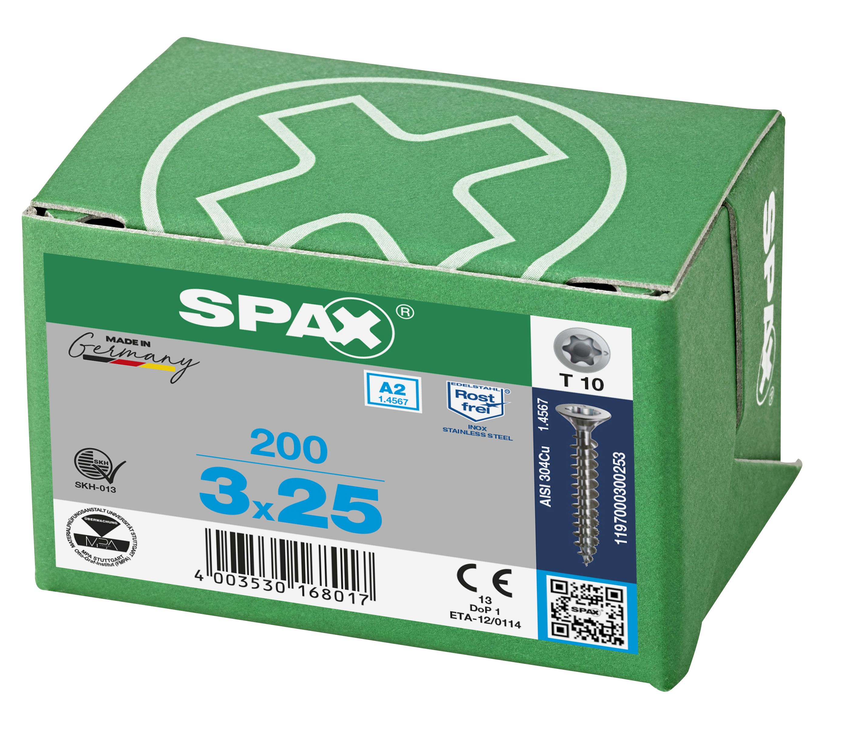 CABEZA PLANA SPAX-S A2 NERVIOS DE FRENADO T-STAR PLUS T10 ROSCA COMPLETA 200 UD.