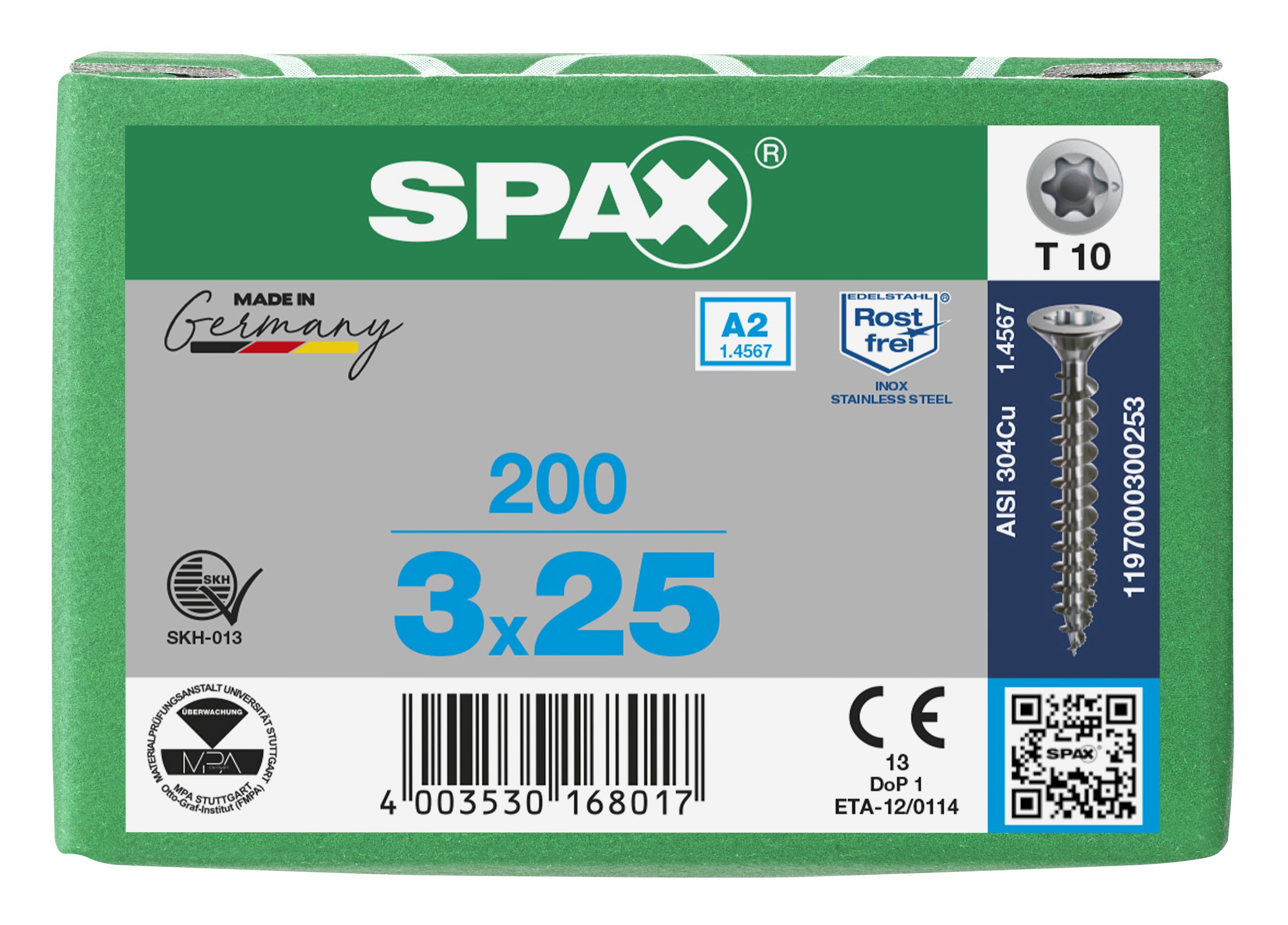 CABEZA PLANA SPAX-S A2 NERVIOS DE FRENADO T-STAR PLUS T10 ROSCA COMPLETA 200 UD.