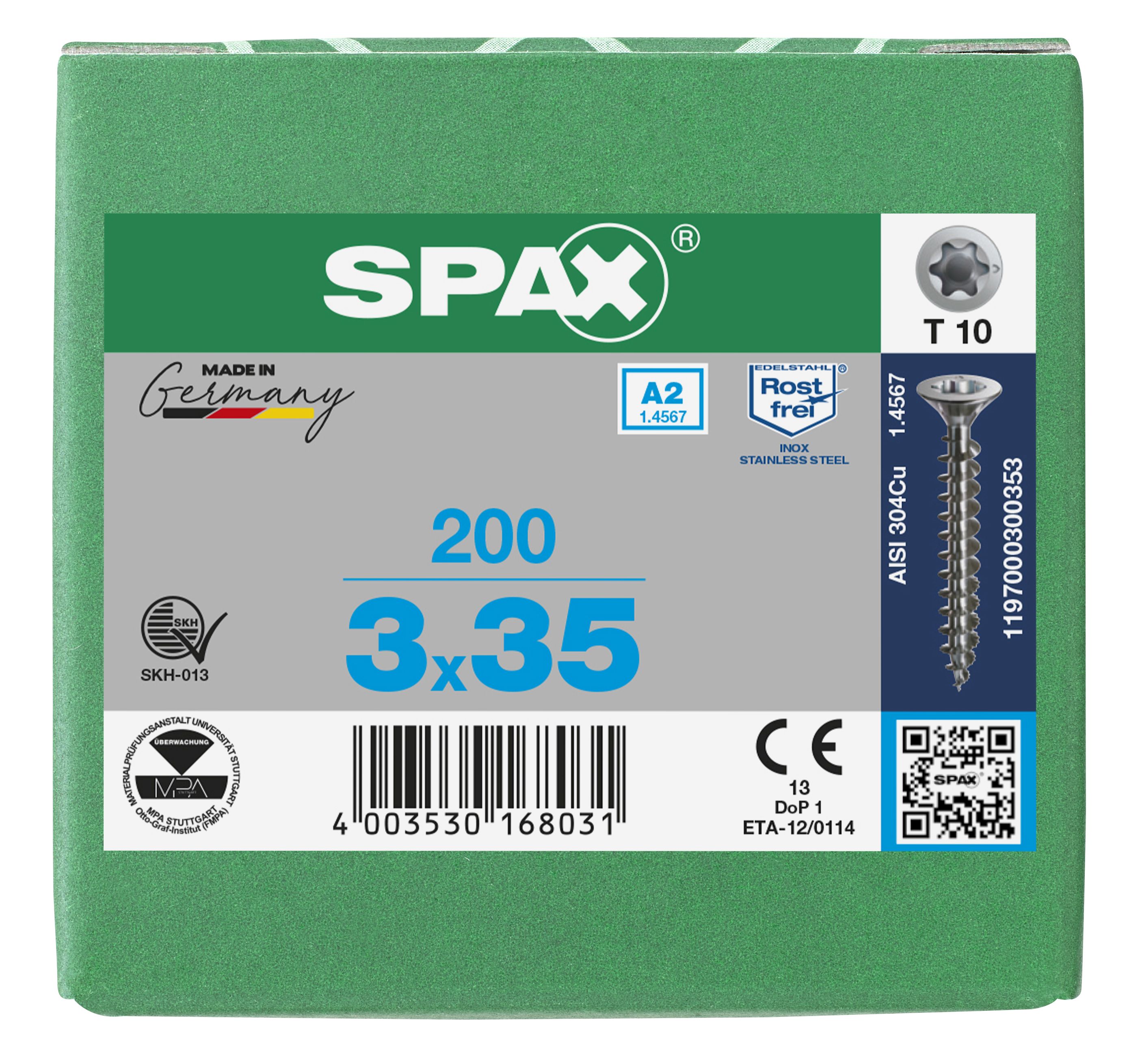 CABEZA PLANA SPAX-S A2 NERVIOS DE FRENADO T-STAR PLUS T10 ROSCA COMPLETA 200 UD.