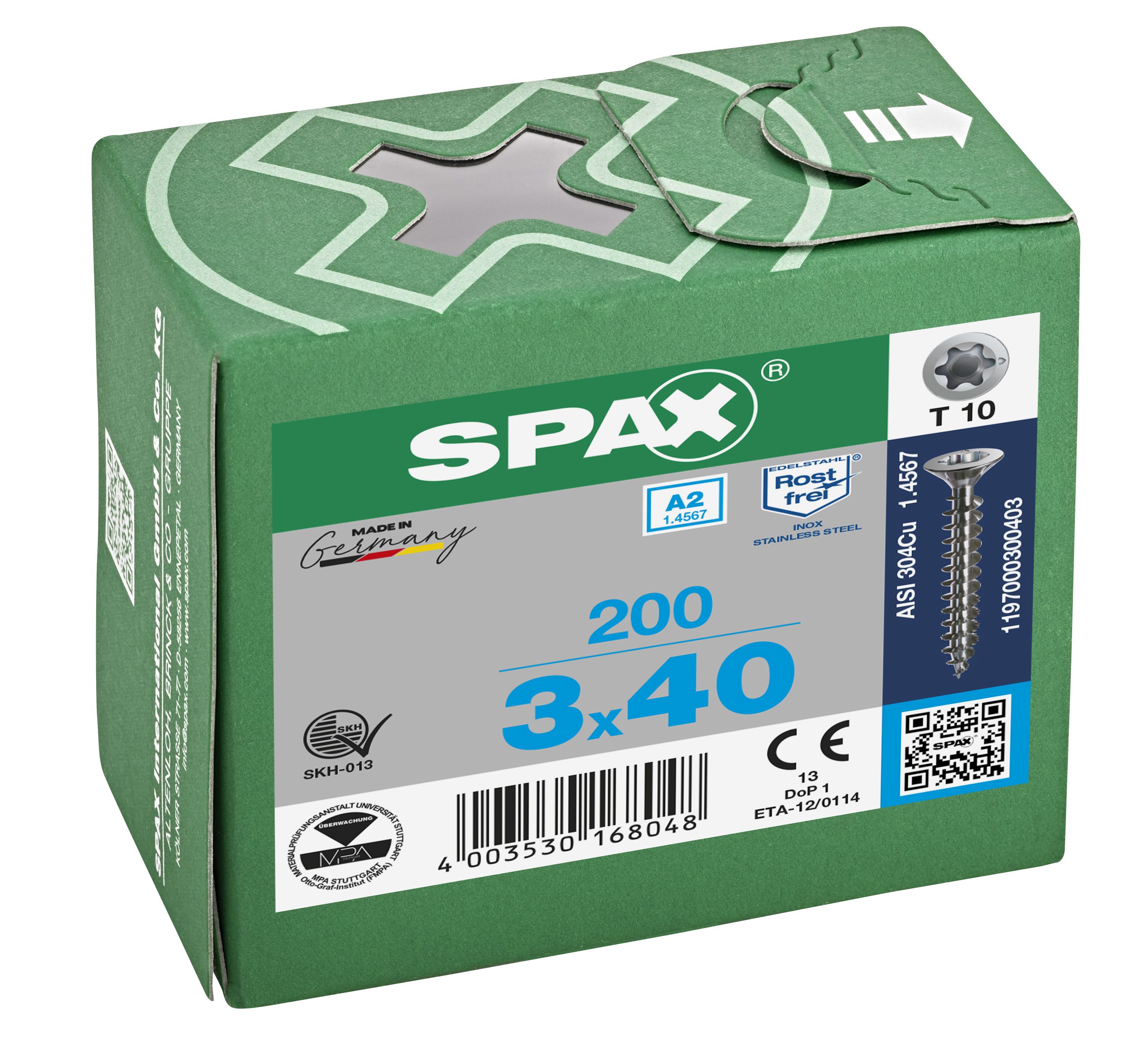 CABEZA PLANA SPAX-S A2 NERVIOS DE FRENADO T-STAR PLUS T10 ROSCA COMPLETA 200 UD.