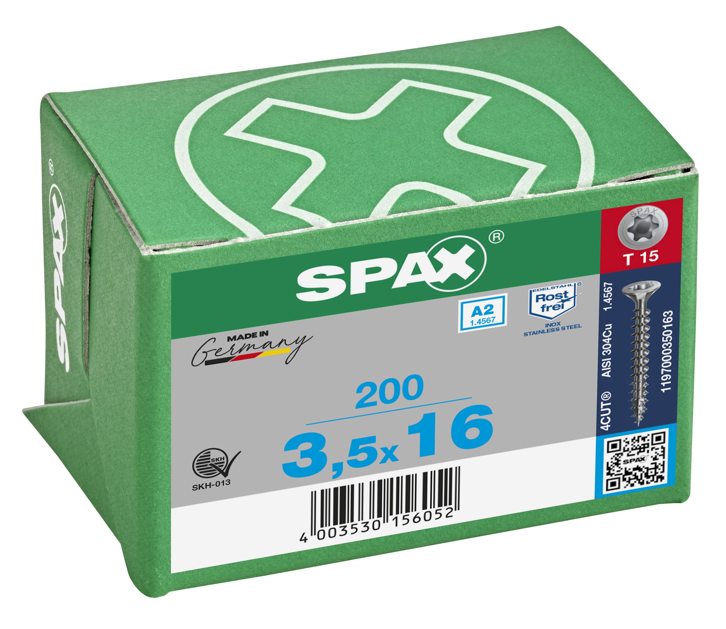 CABEZA MÚLTIPLE PLANA SPAX A2 T-STAR PLUS T15 ROSCA COMPLETA 200 UD.