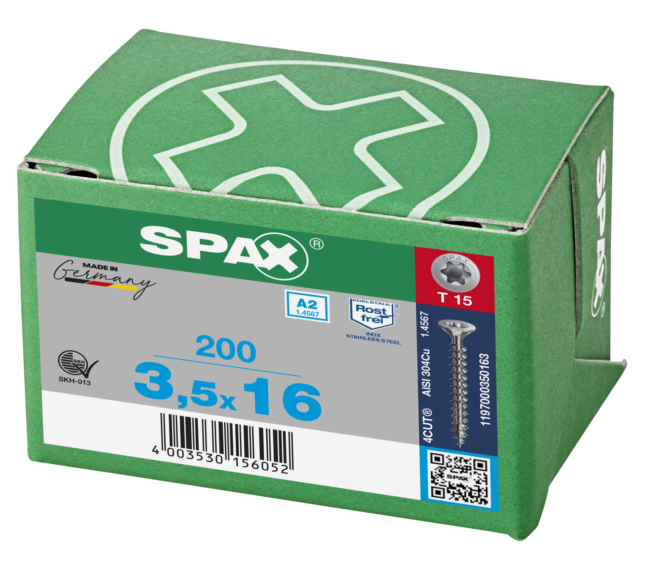 CABEZA MÚLTIPLE PLANA SPAX A2 T-STAR PLUS T15 ROSCA COMPLETA 200 UD.