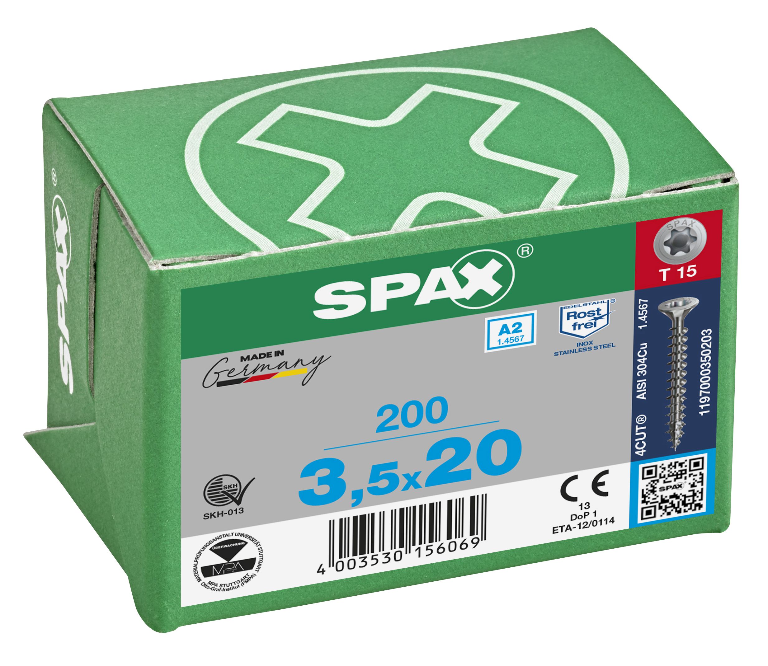 CABEZA MÚLTIPLE PLANA SPAX A2 T-STAR PLUS T15 ROSCA COMPLETA 200 UD.